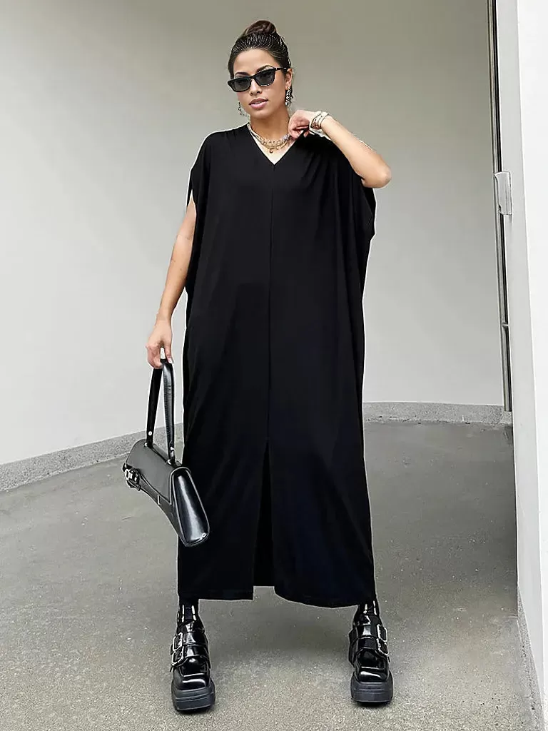 Oversized Black V-Neck Maxi Dress