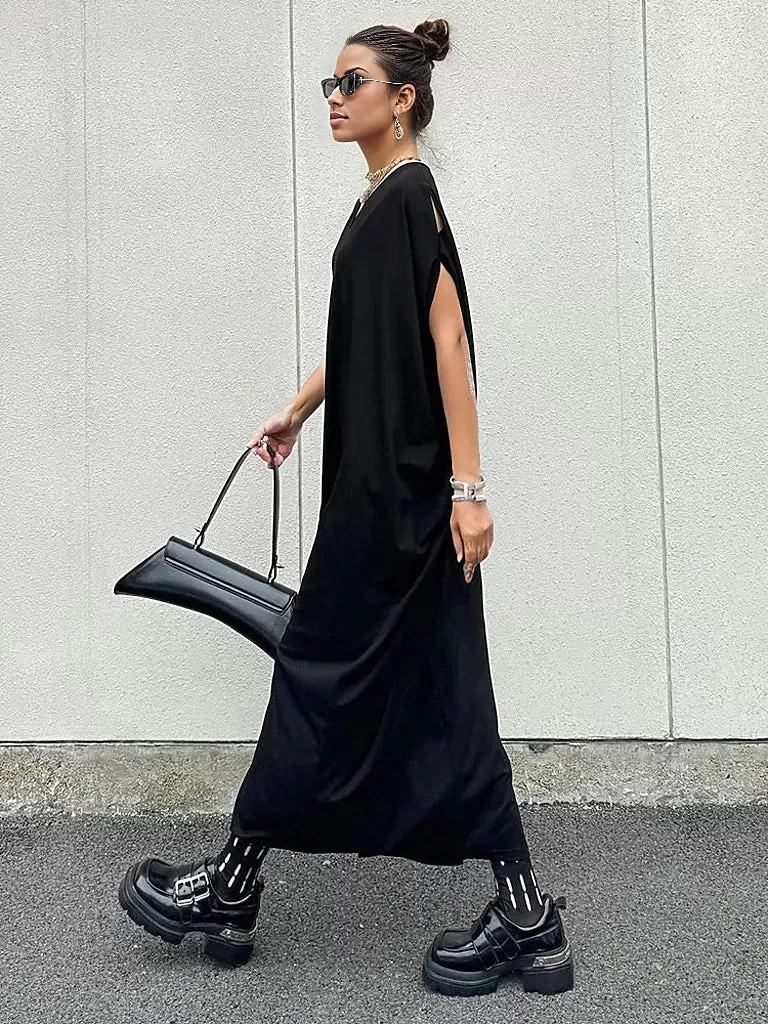 Oversized Black V-Neck Maxi Dress