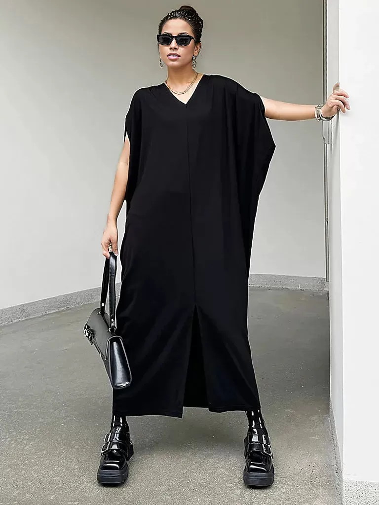 Oversized Black V-Neck Maxi Dress