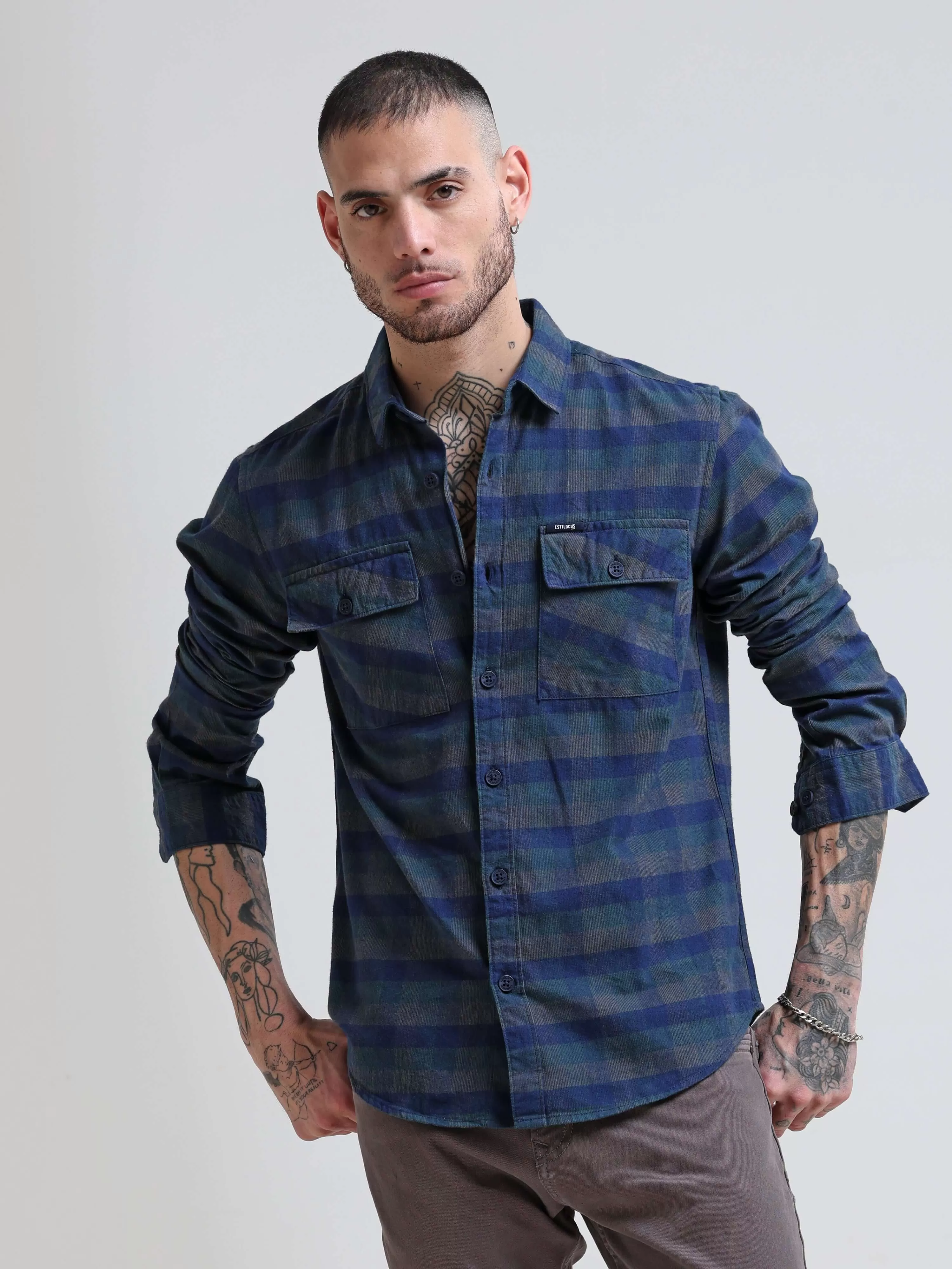 Oxford Blue Corduroy Check Shirt