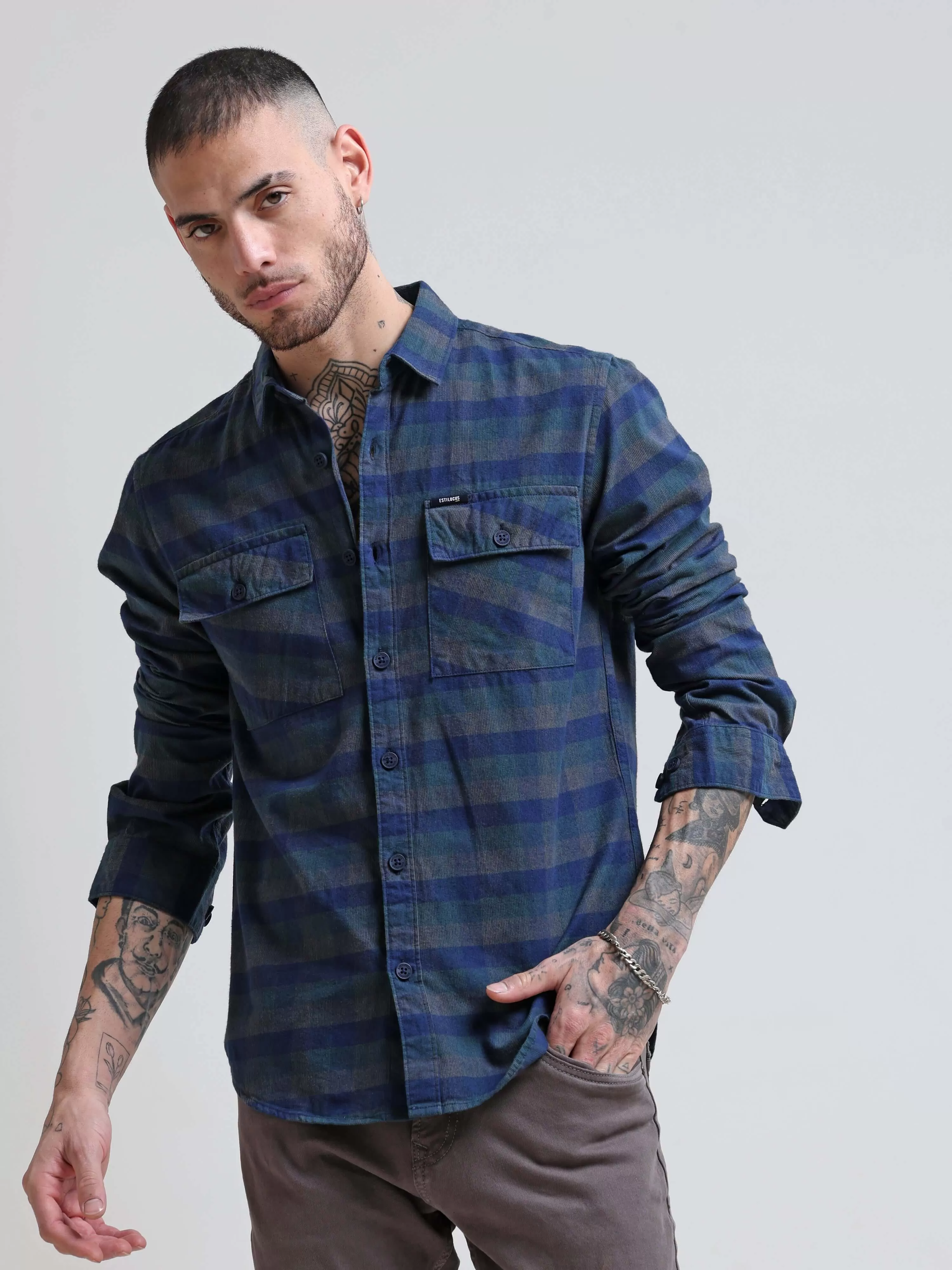 Oxford Blue Corduroy Check Shirt