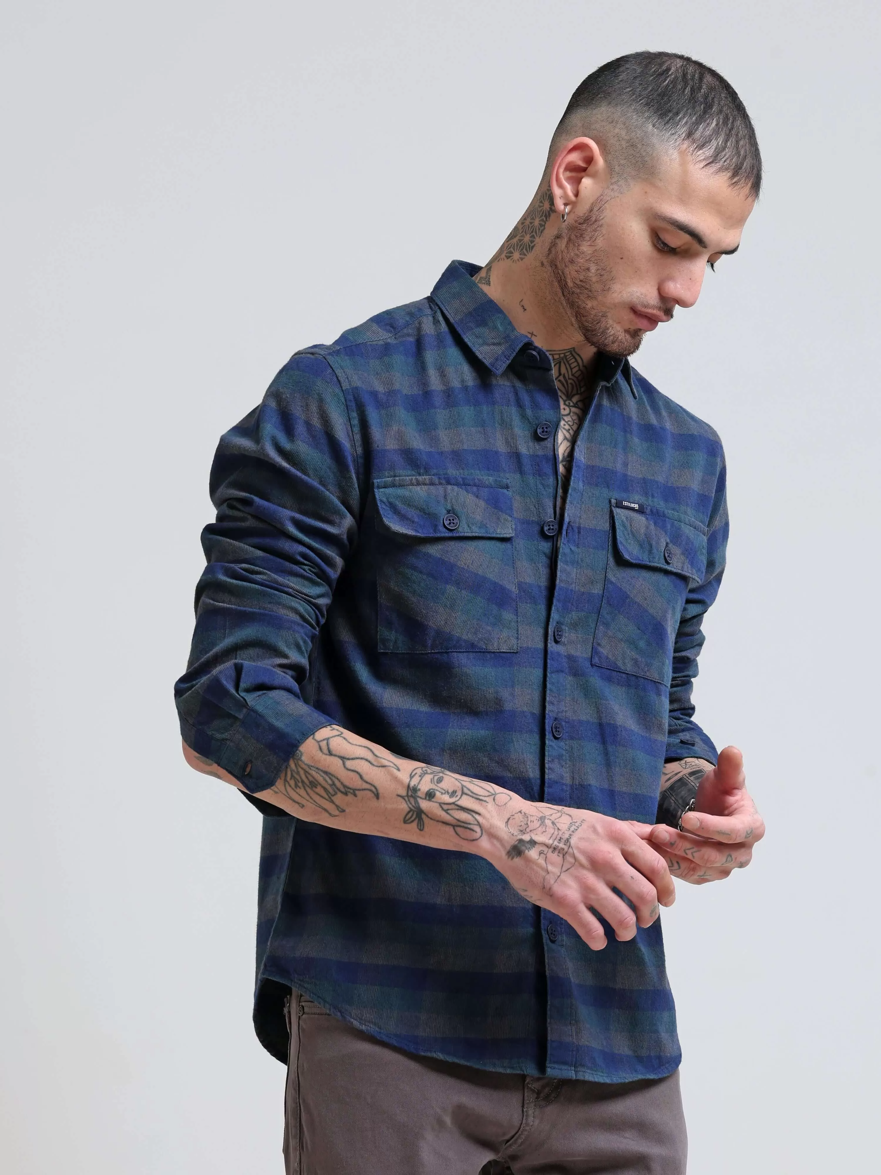 Oxford Blue Corduroy Check Shirt