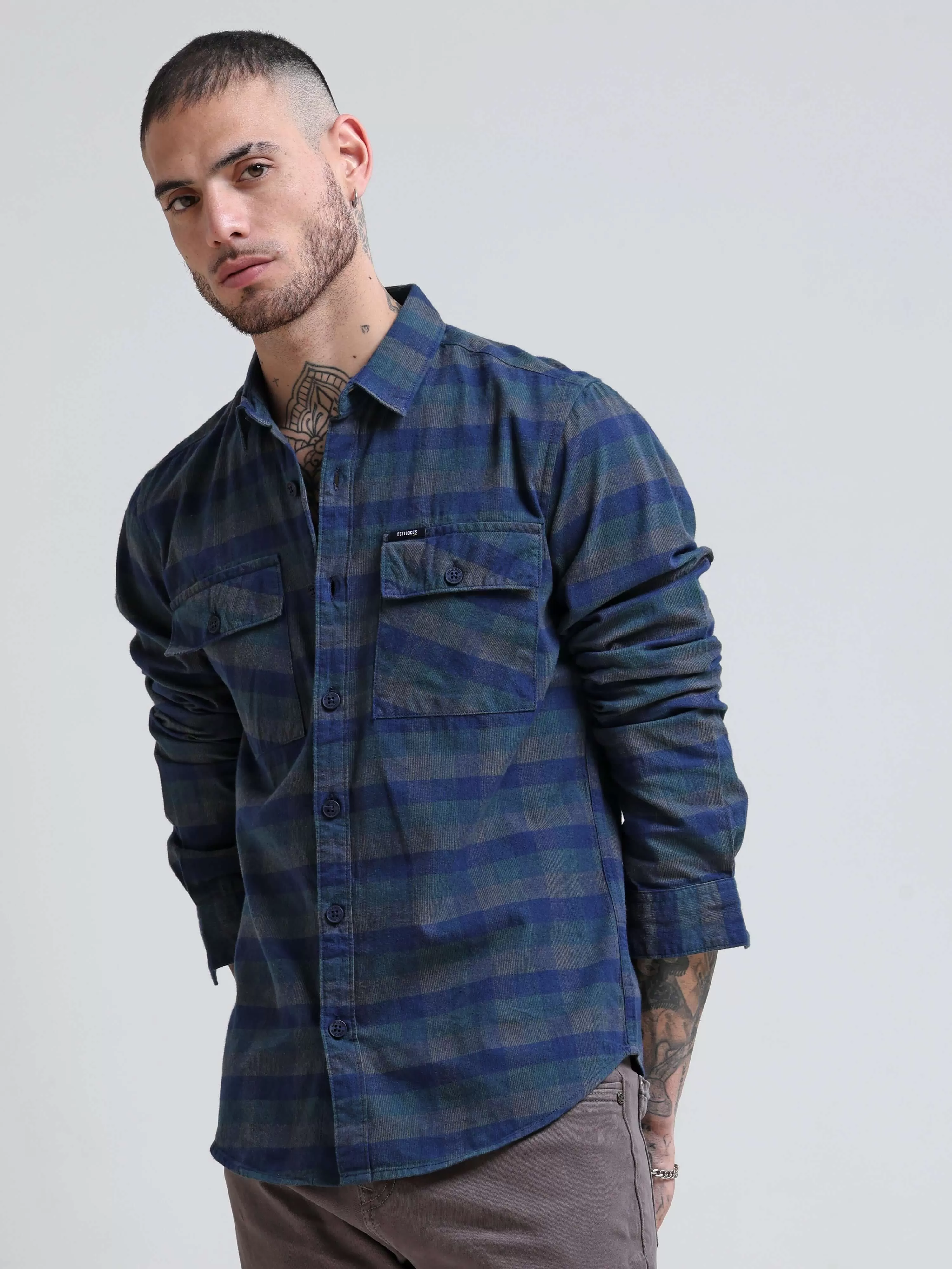 Oxford Blue Corduroy Check Shirt