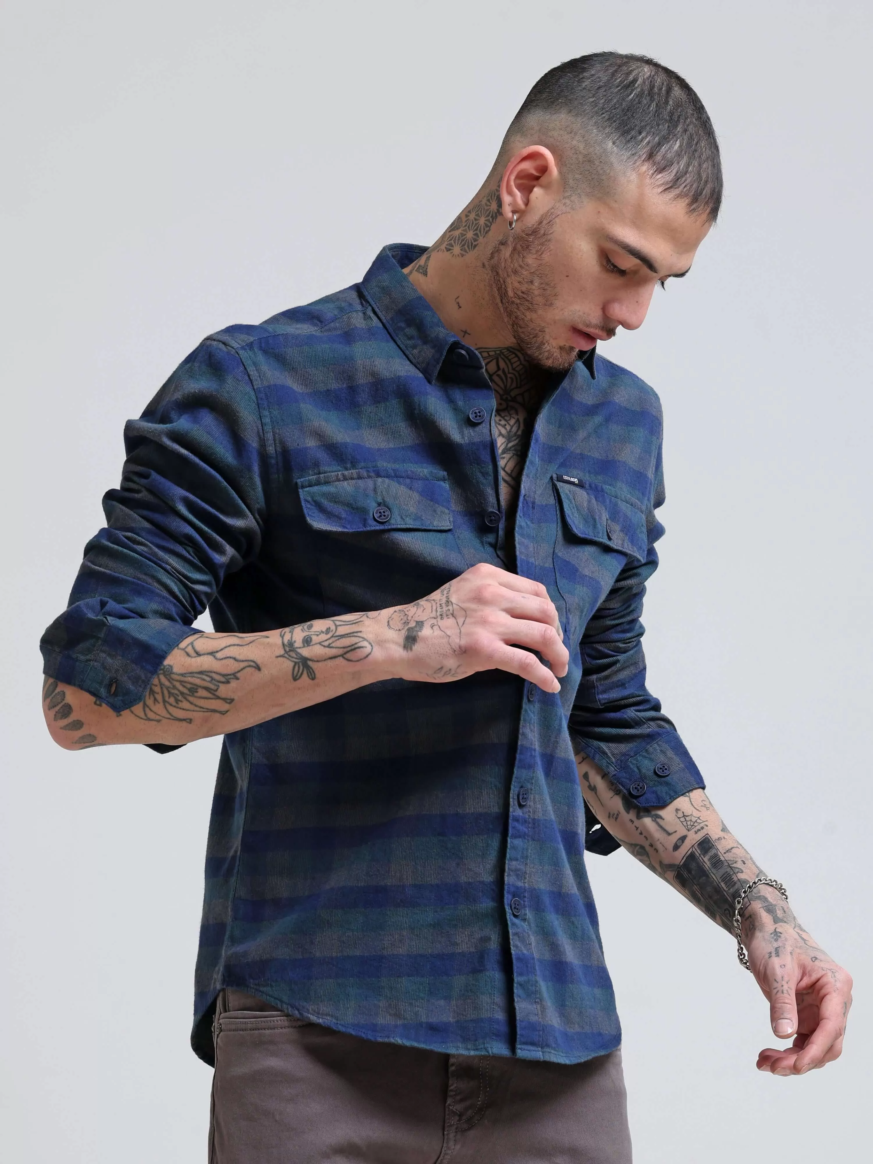 Oxford Blue Corduroy Check Shirt