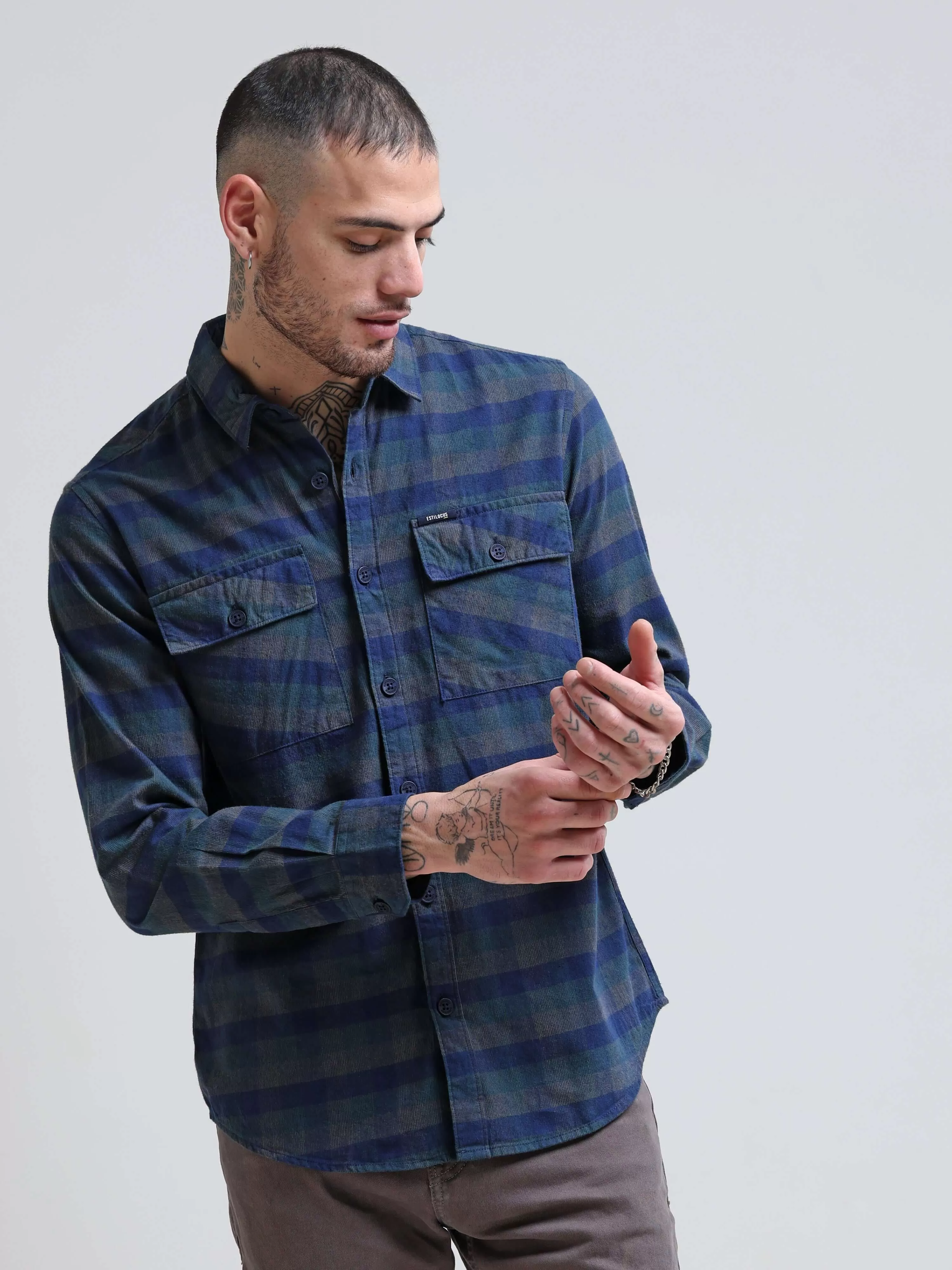 Oxford Blue Corduroy Check Shirt