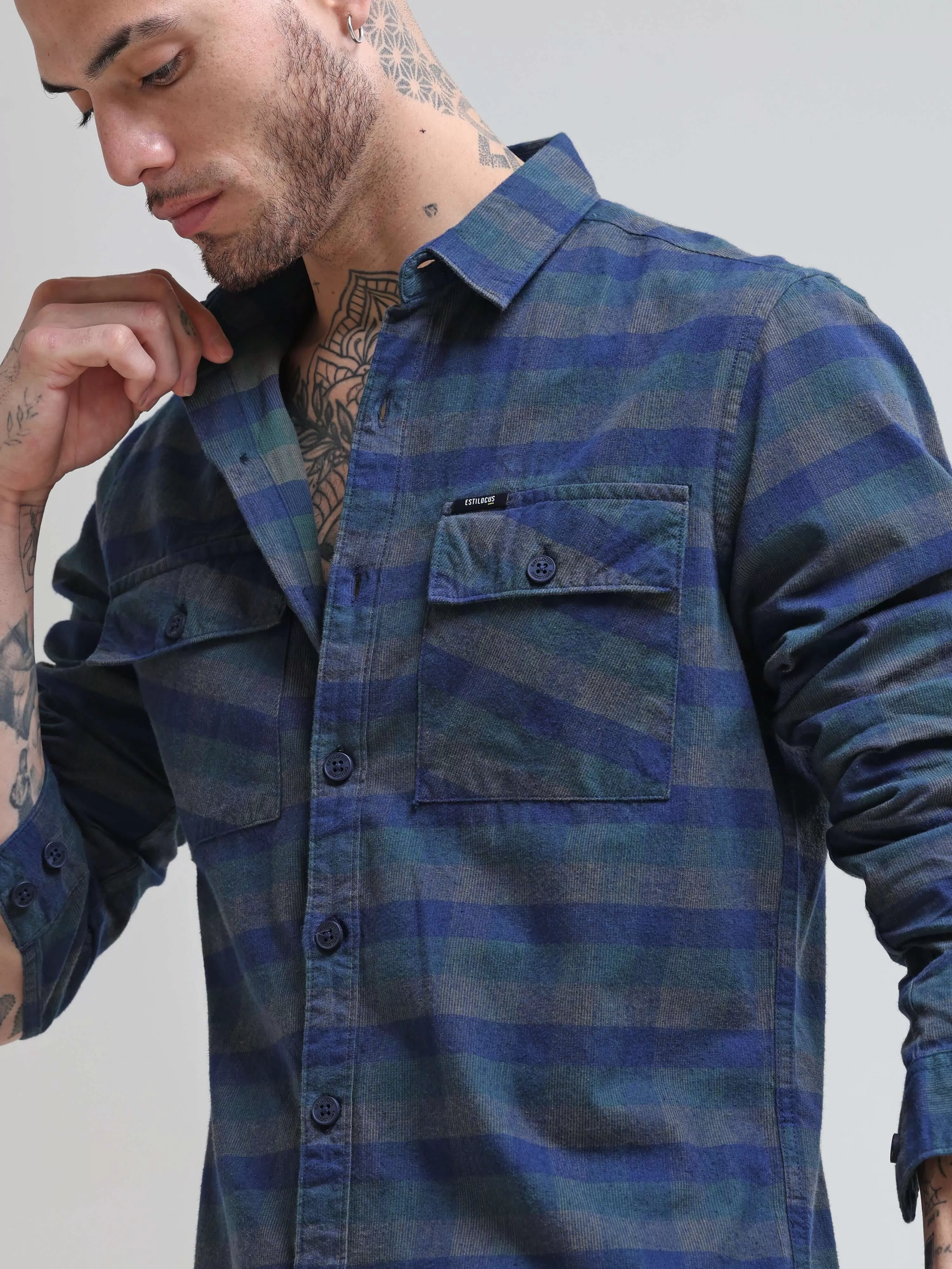 Oxford Blue Corduroy Check Shirt