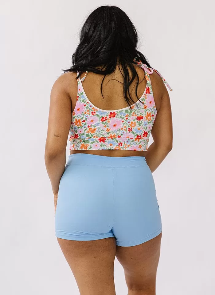 Painted Floral Shoulder-Tie Crop Top