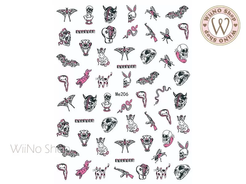 Pink Fantasy Halloween Adhesive Nail Art Sticker - 1 pc (Me206)