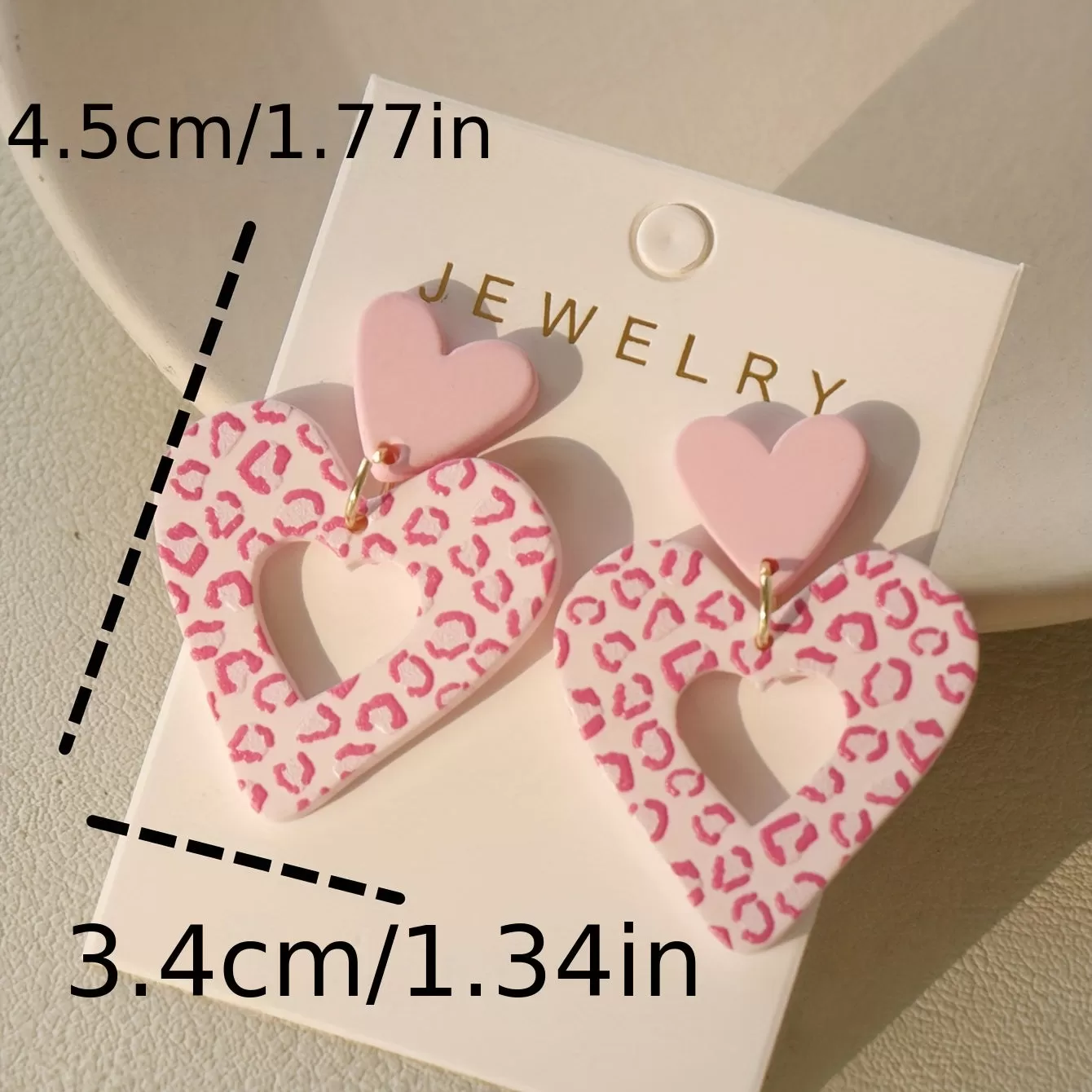 Pink Leopard Pattern Hollow Heart Design Dangle Earrings Retro Cute Style Acrylic Jewelry Exquisite Gift For Lovers