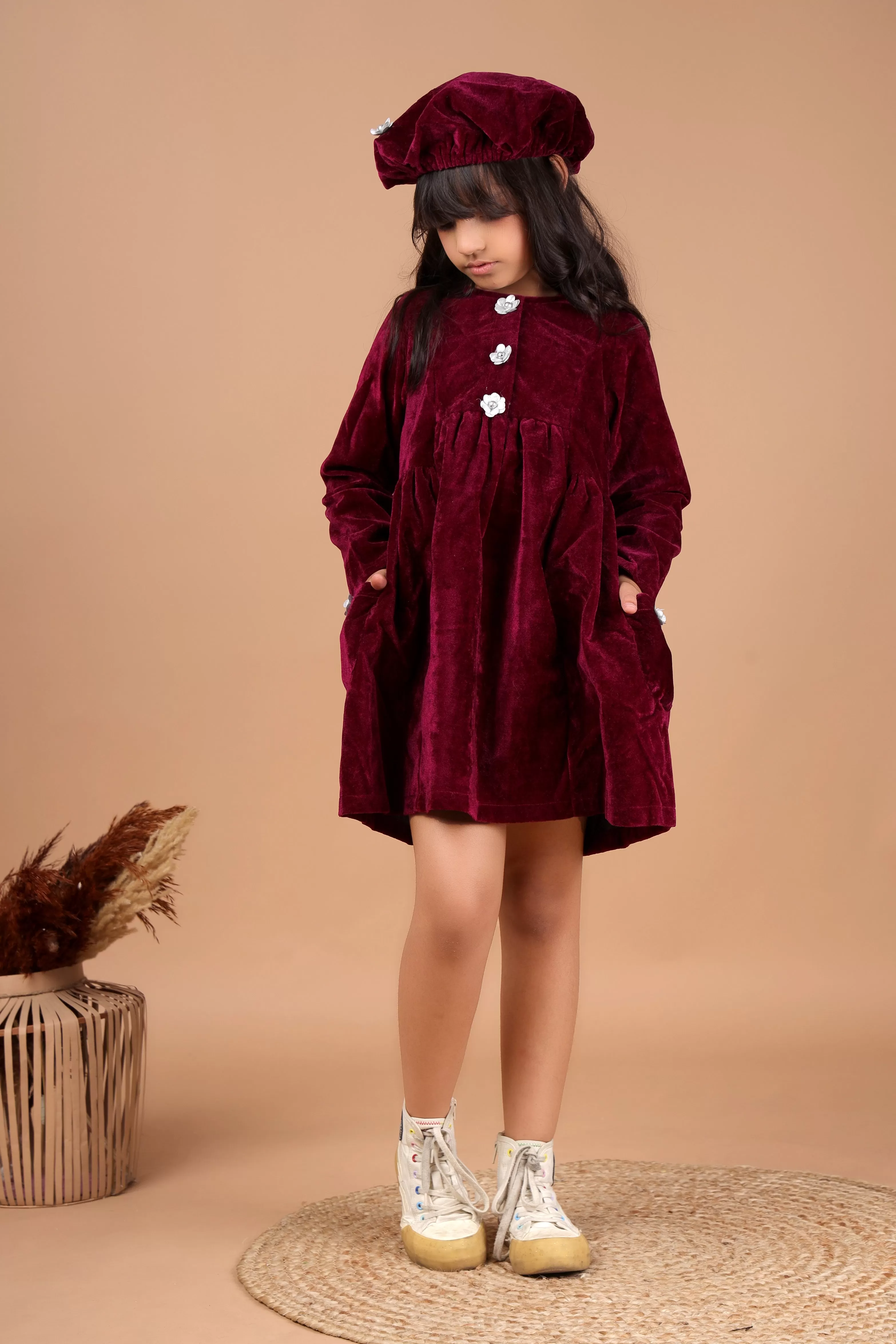 Play In Velvet Dress (with Cap)