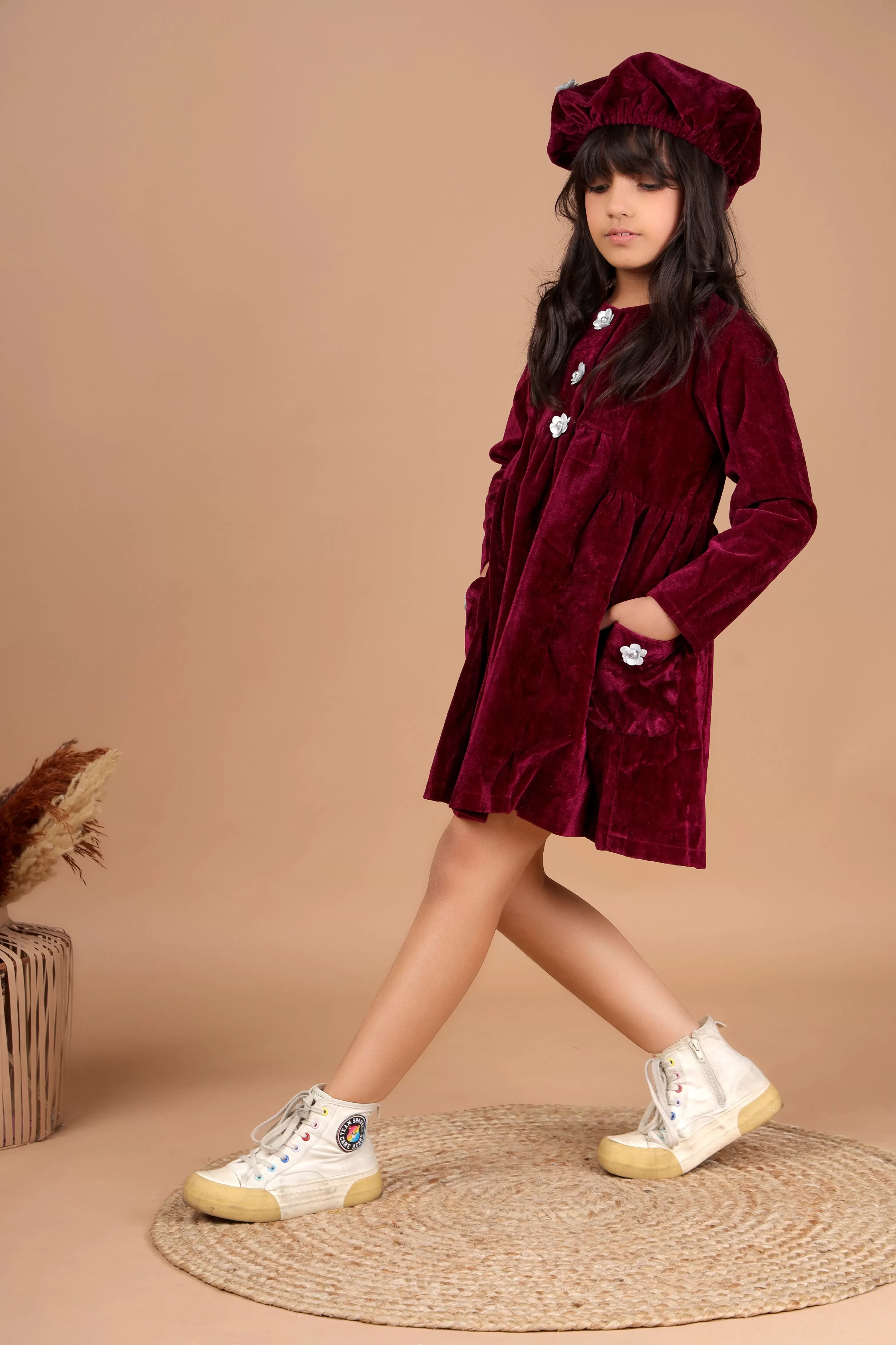 Play In Velvet Dress (with Cap)