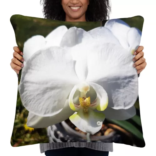 Polyester Pillow With Orchid Flower Print