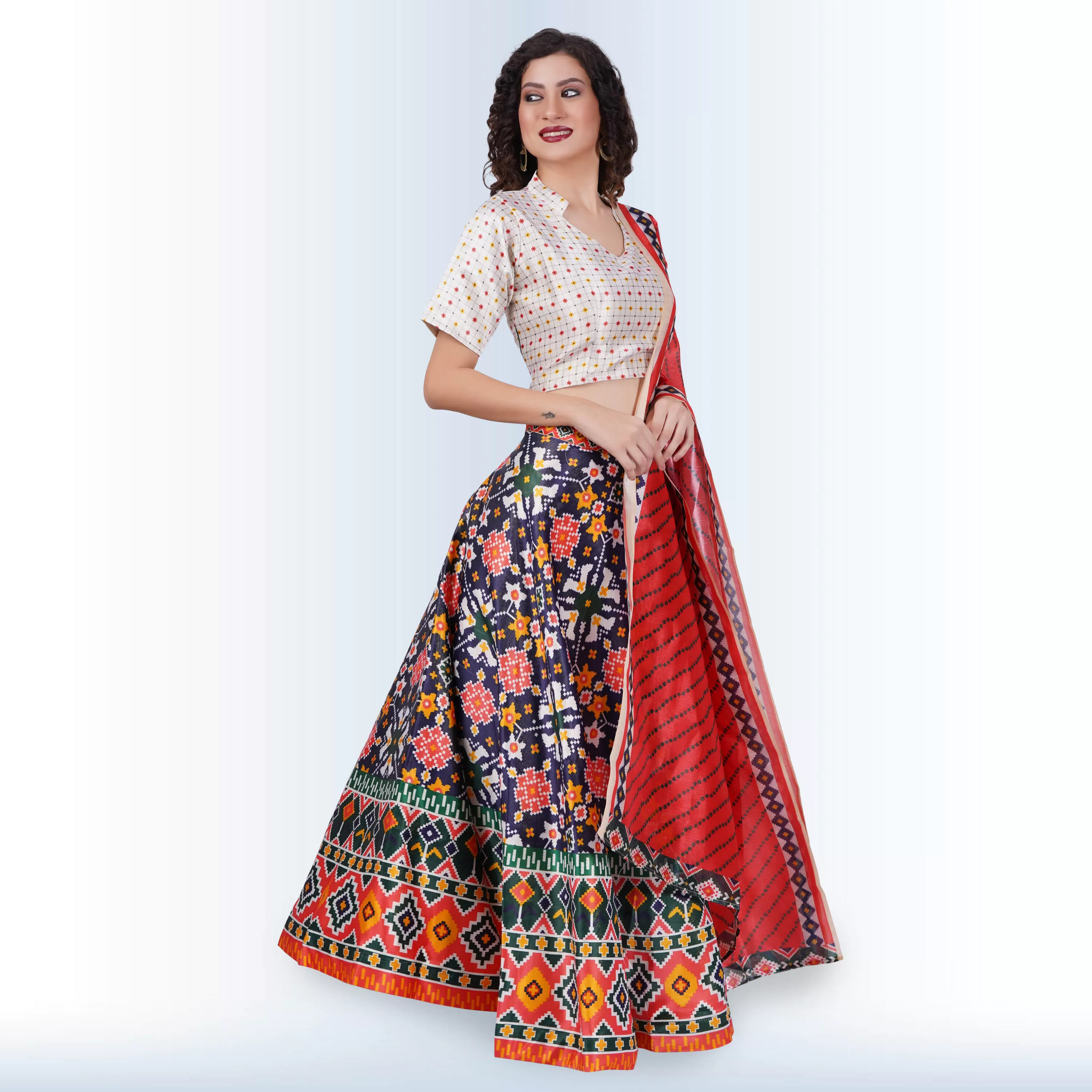 Printed Lehenga Sets with Contrast Duppatta