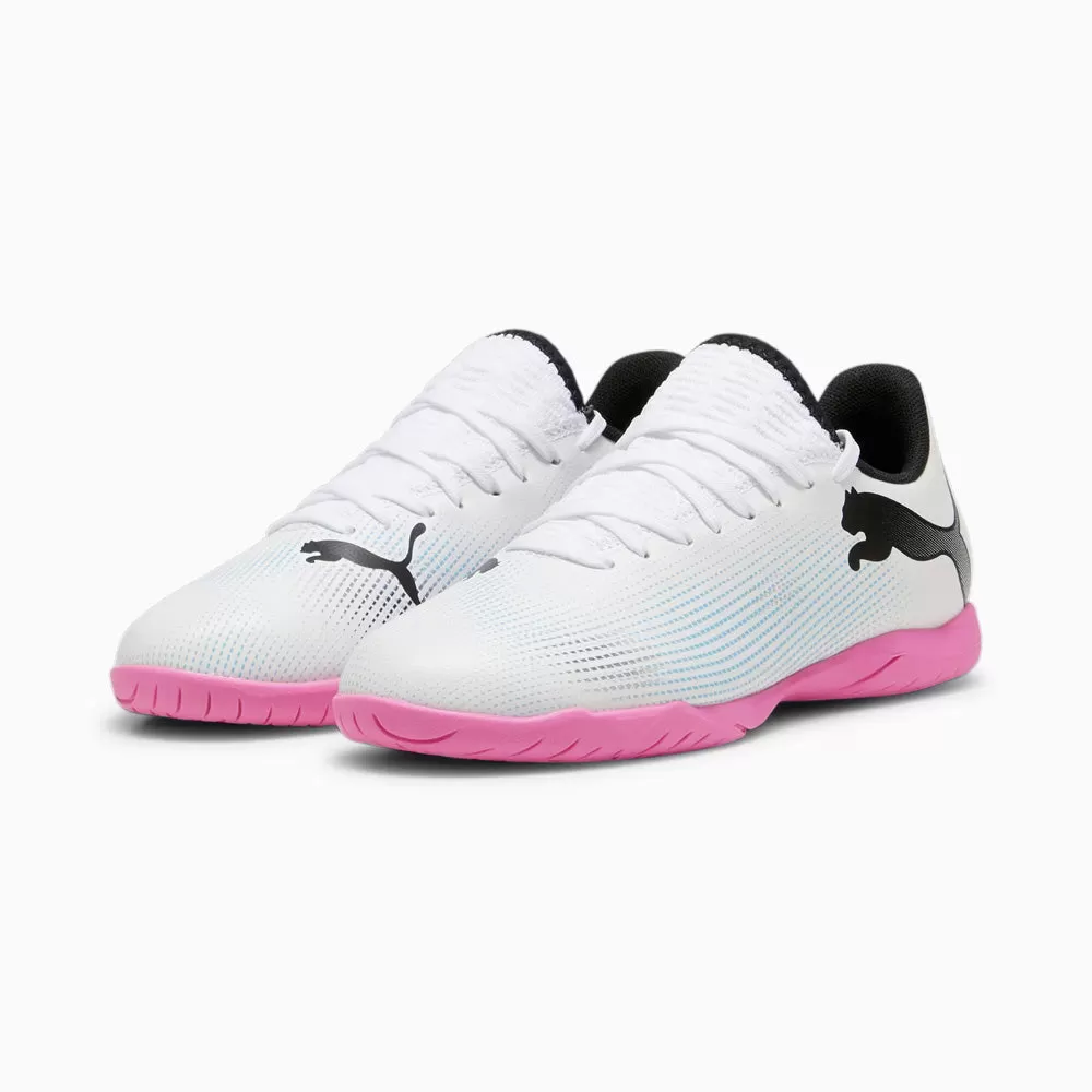 Puma Future 7 Play IT Jnr Indoor Football Shoes (White/Black/Poison Pink)