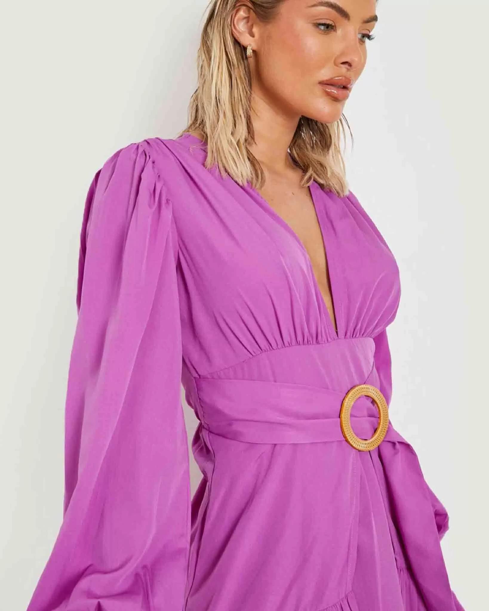 Raffia buckle belted skater beach dress in Purple