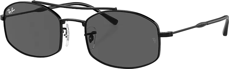 Ray-Ban Orb3719 Polished Black / Grey Lens Oval Sunglasses In Case BNWT