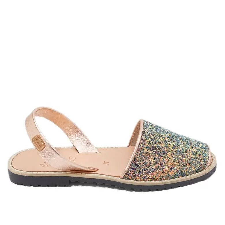 Renewed Glitter Leather Open Toe Menorcan Sandal For Women - Madona 1056R Strech