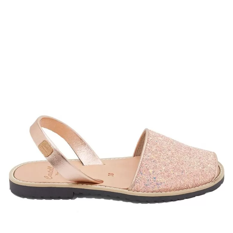 Renewed Glitter Leather Open Toe Menorcan Sandal For Women - Madona 1056R Strech