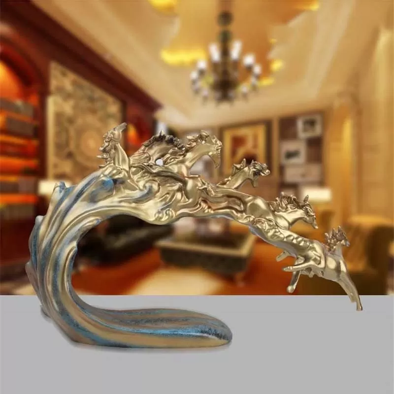 Retro Resin Horse Waves Sculpture Ornament