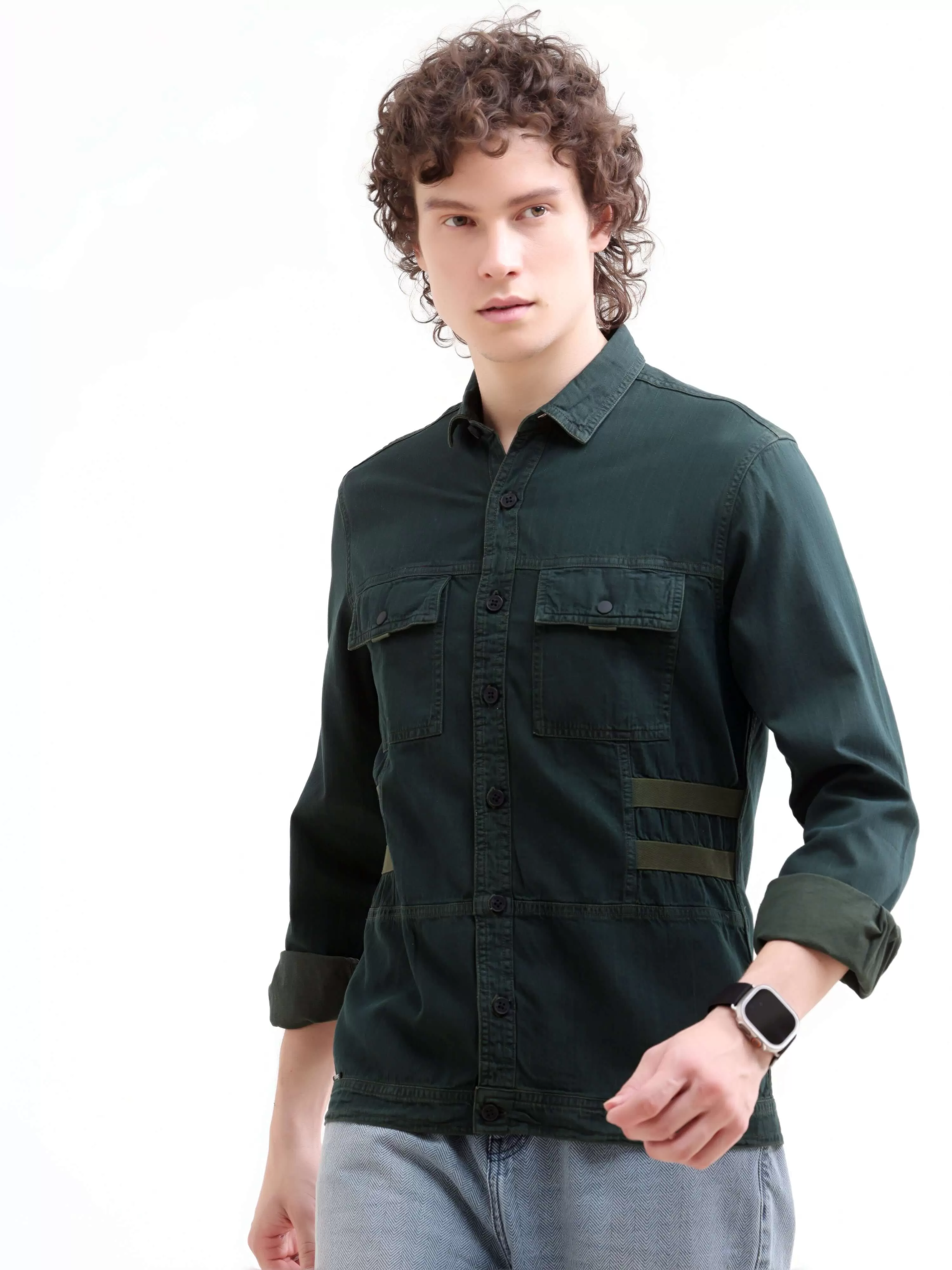 Rubans green denim overshirt