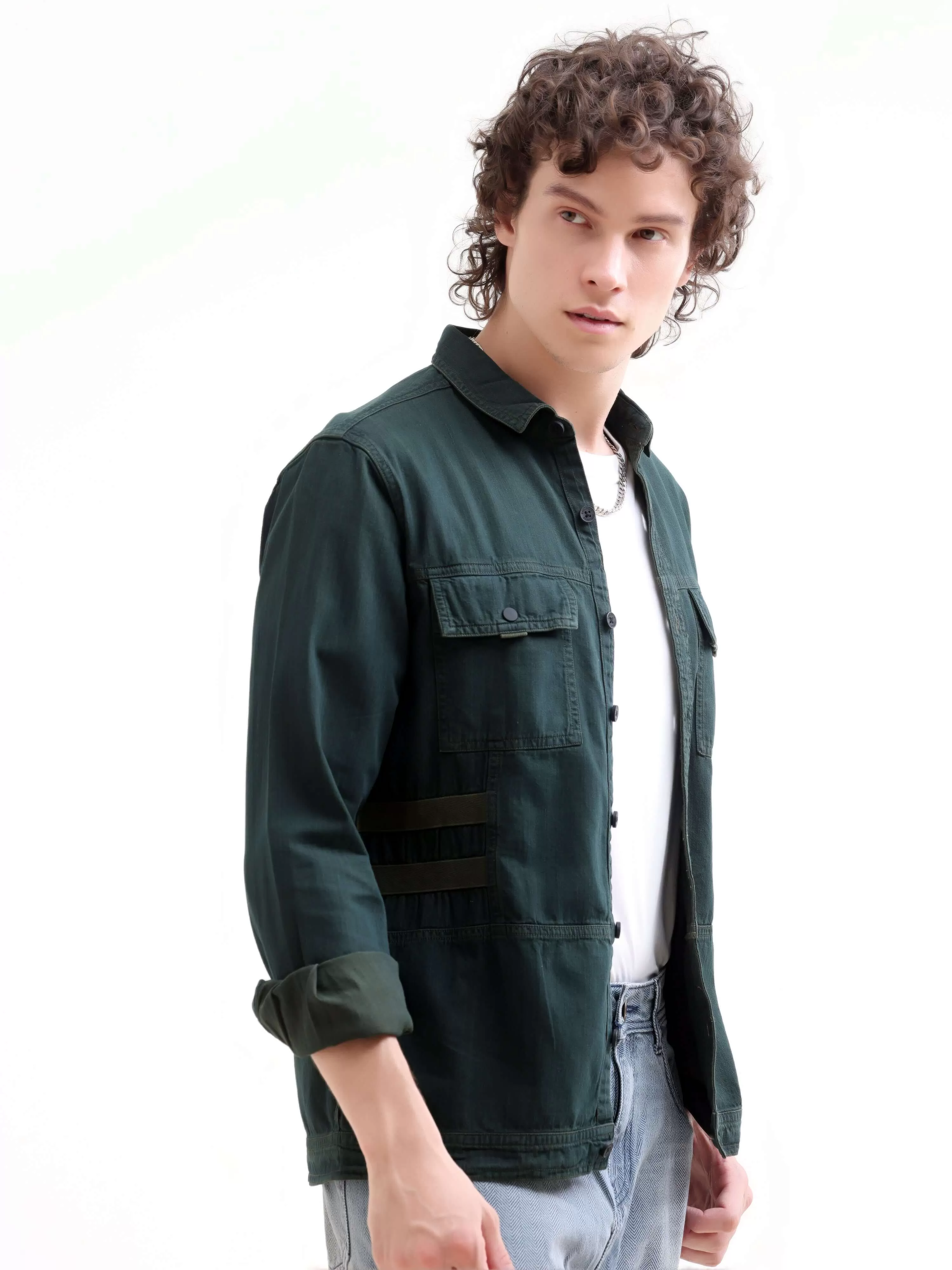 Rubans green denim overshirt