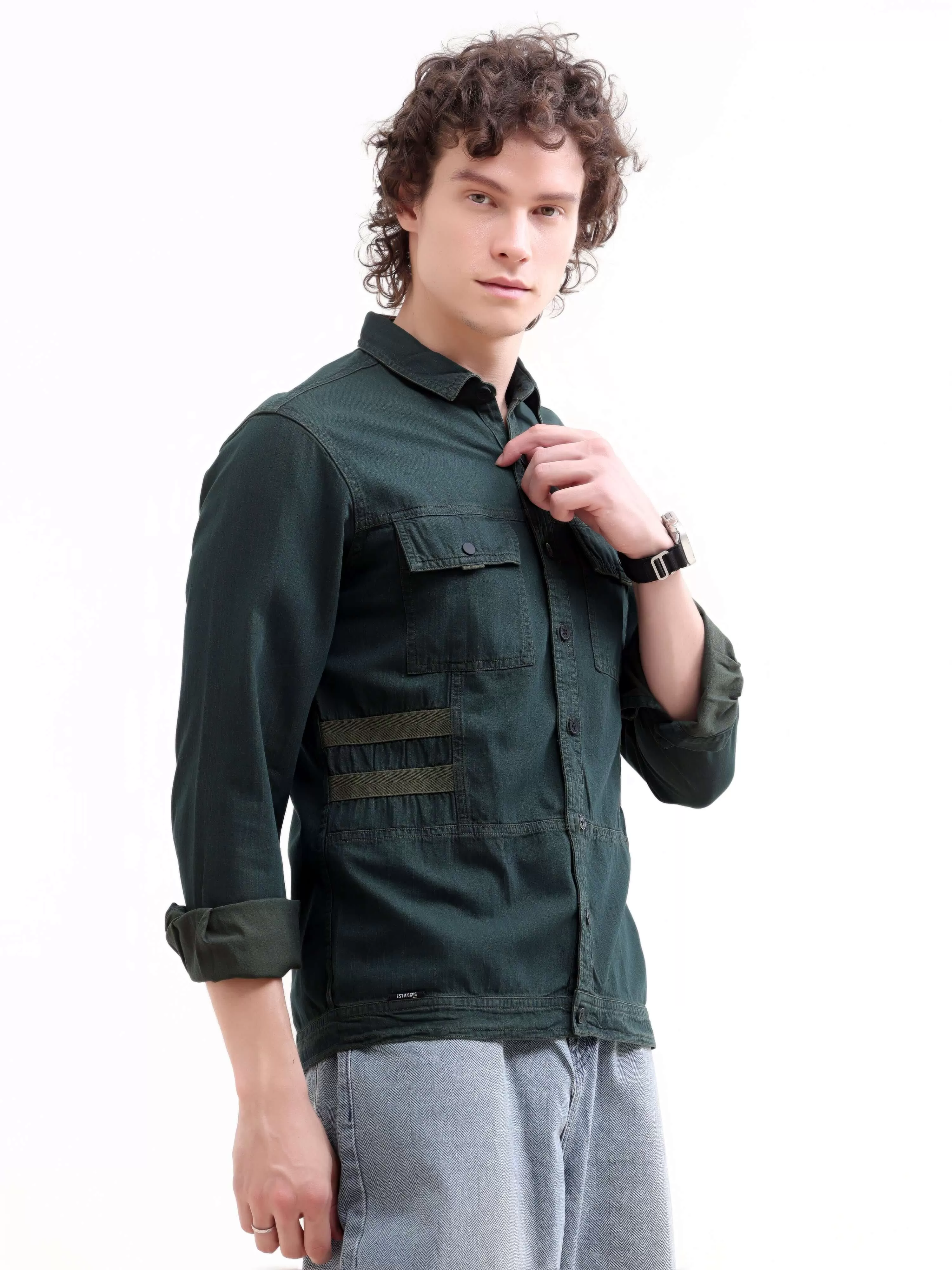 Rubans green denim overshirt