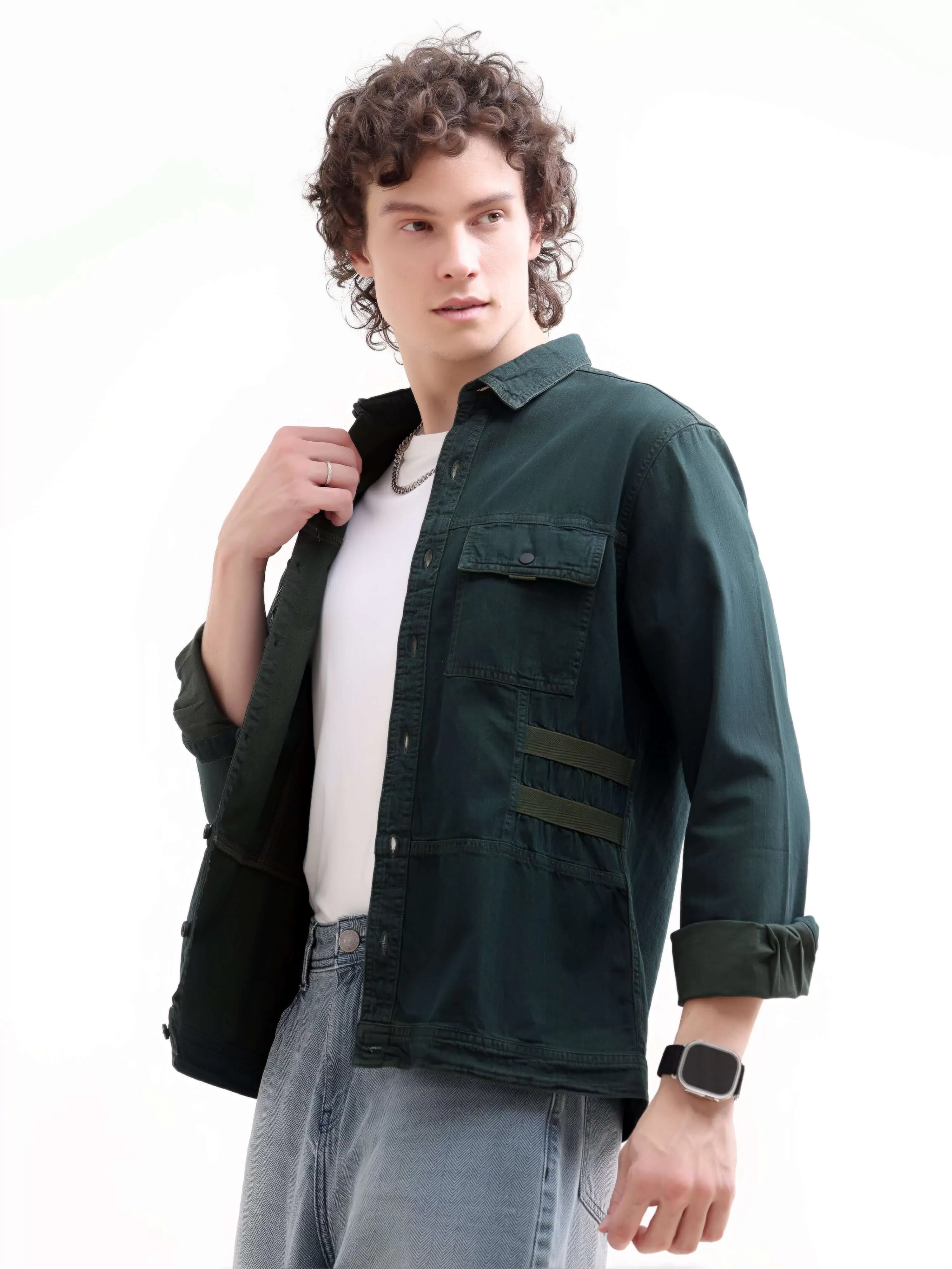 Rubans green denim overshirt