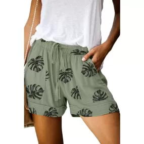 Sage Palm Leaf Drawstring Shorts