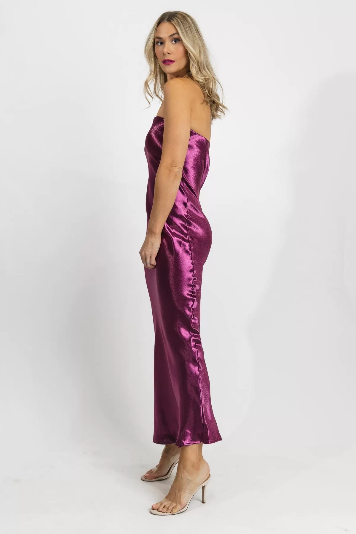 Satin Siren Magenta Tube Maxi Dress - Final Sale