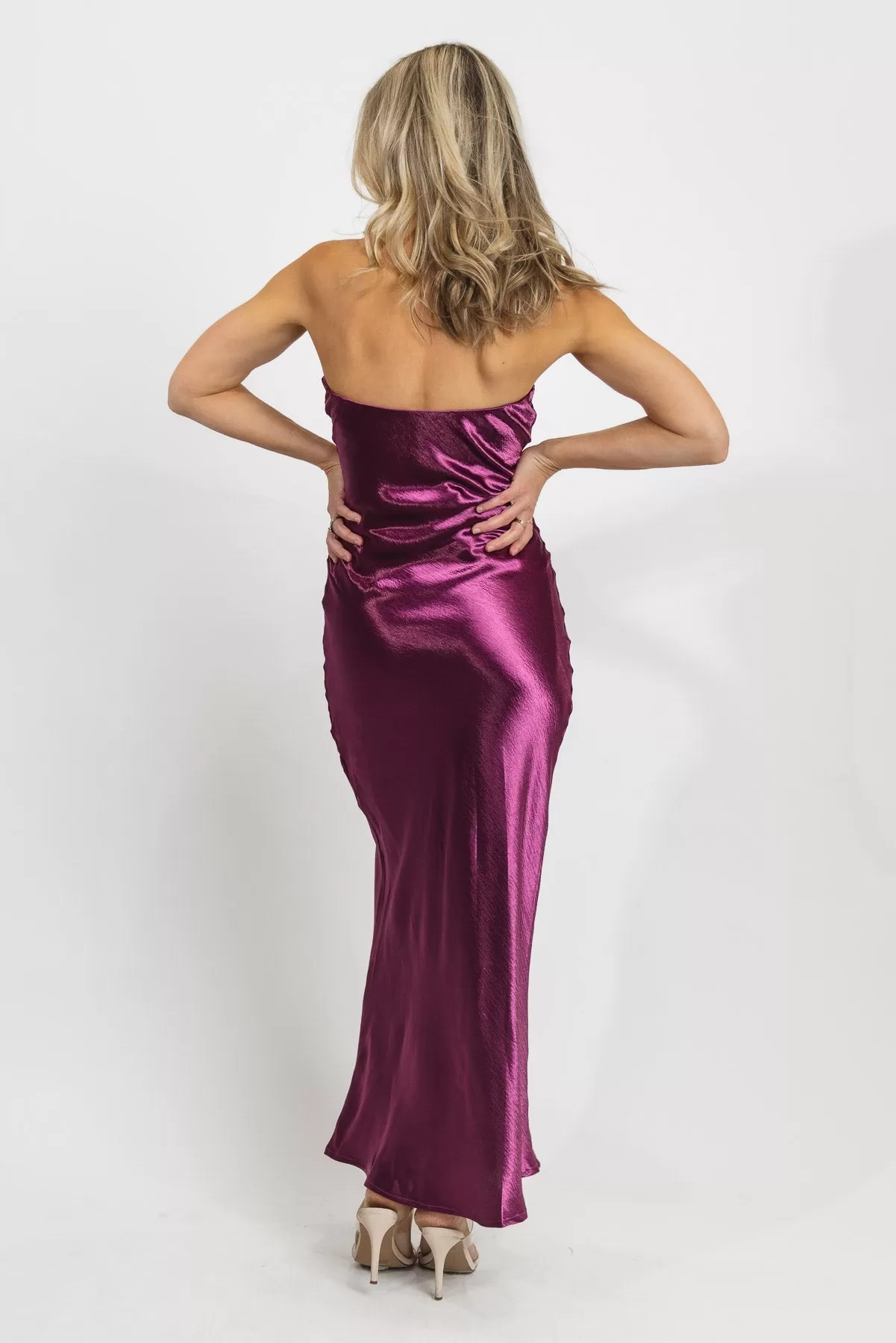 Satin Siren Magenta Tube Maxi Dress - Final Sale