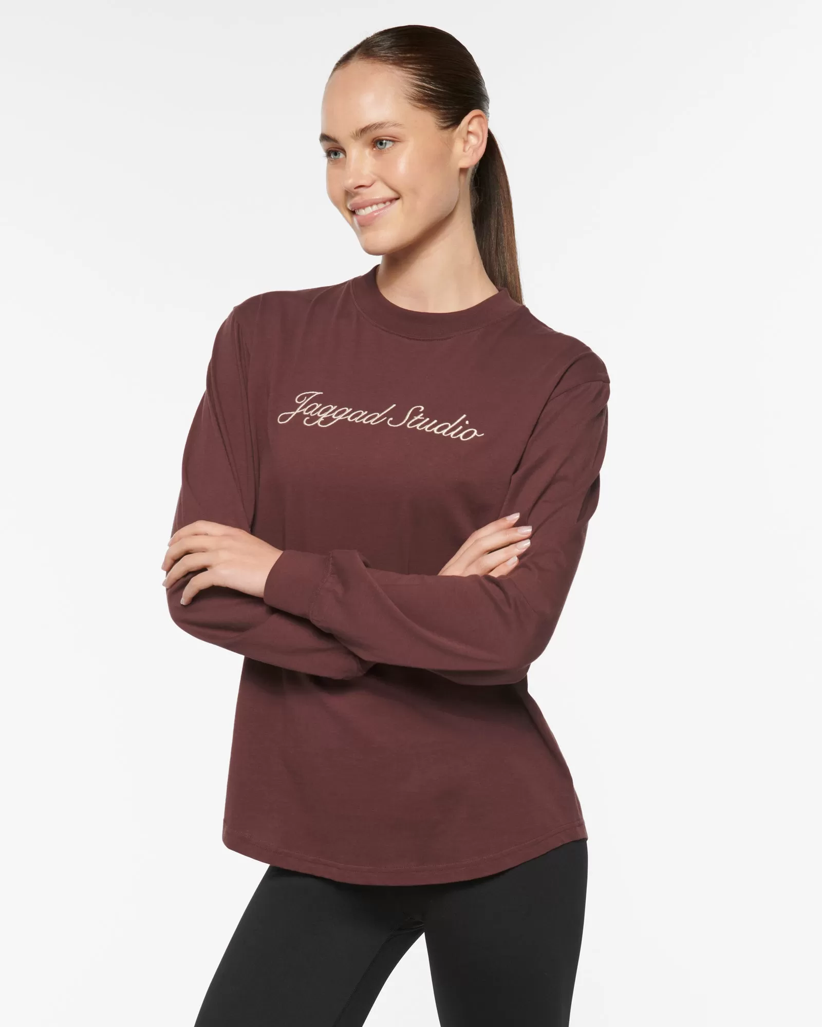 SCRIPT OVERSIZED LONG SLEEVE TEE BURGUNDY