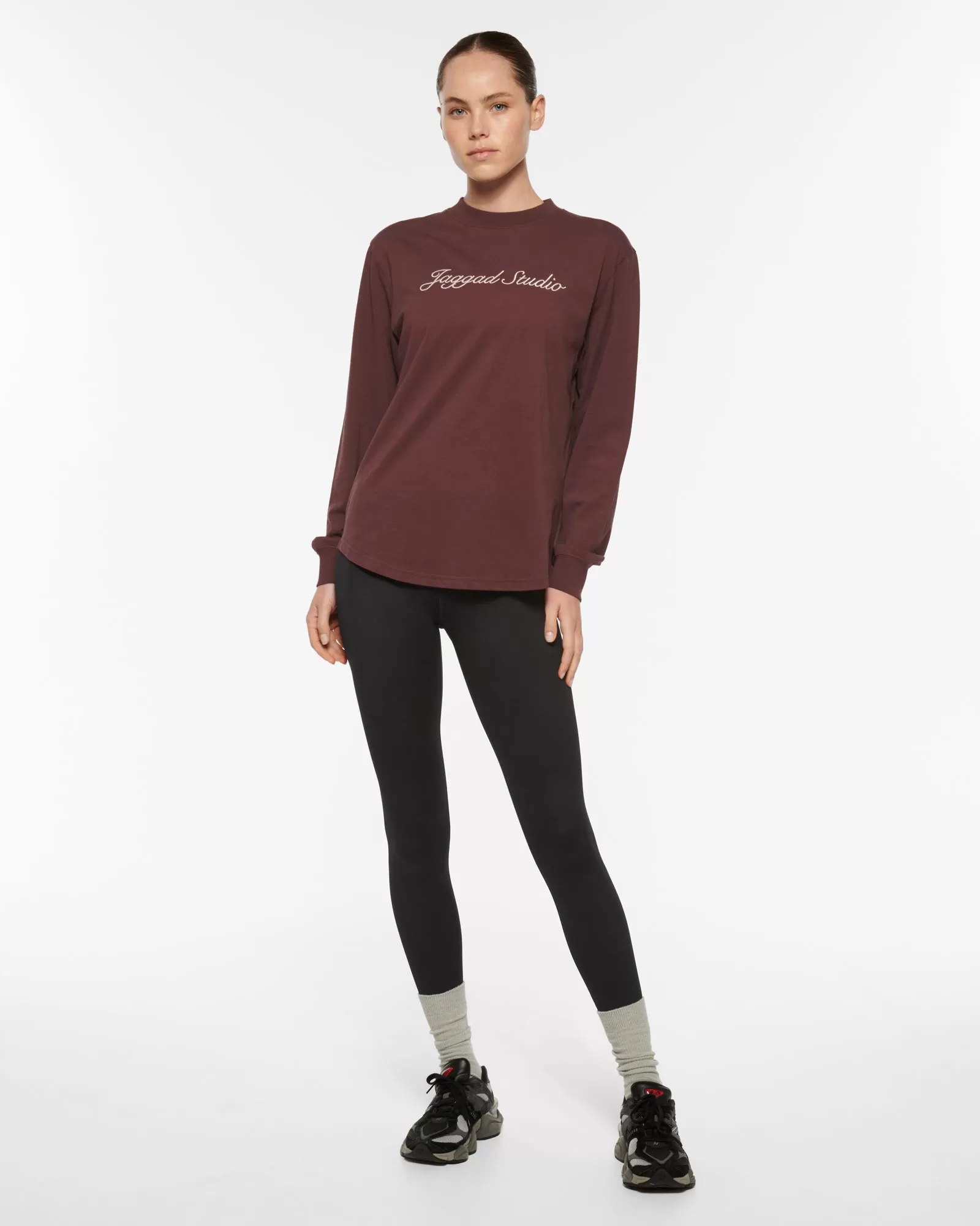 SCRIPT OVERSIZED LONG SLEEVE TEE BURGUNDY