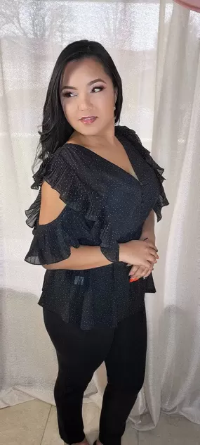 Sexy Plus Size Top Cold Shoulder With Ruffle Sleeves