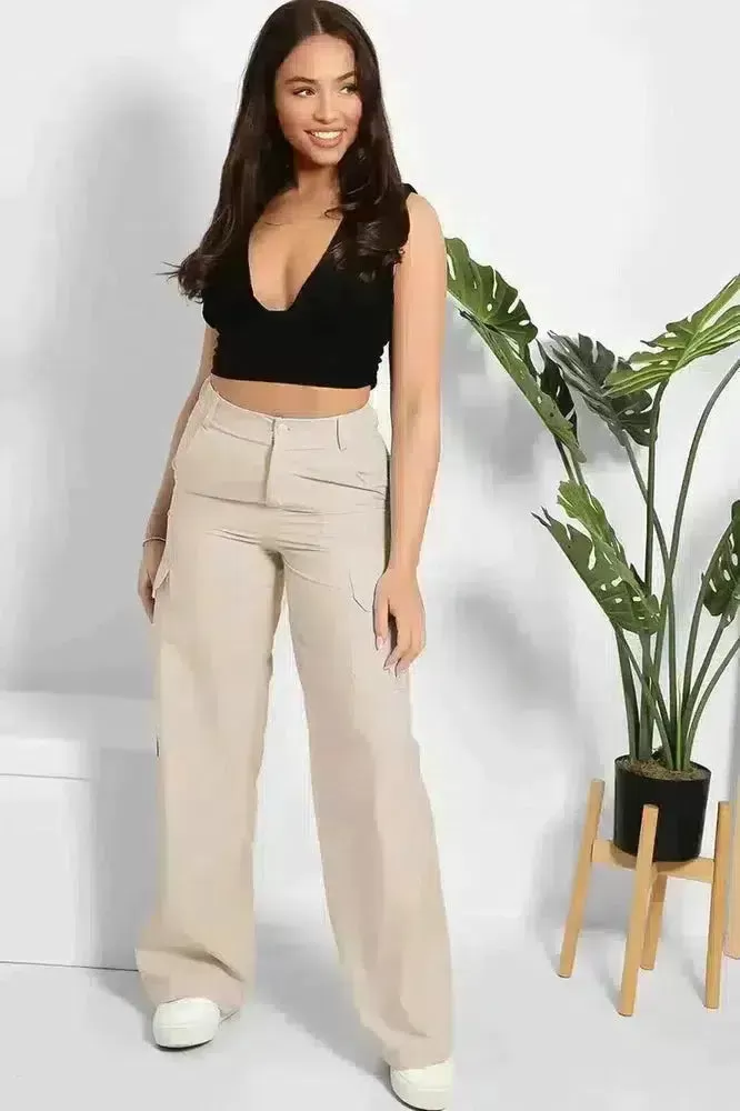 Skinny Fit Wide Leg Cargo Trousers