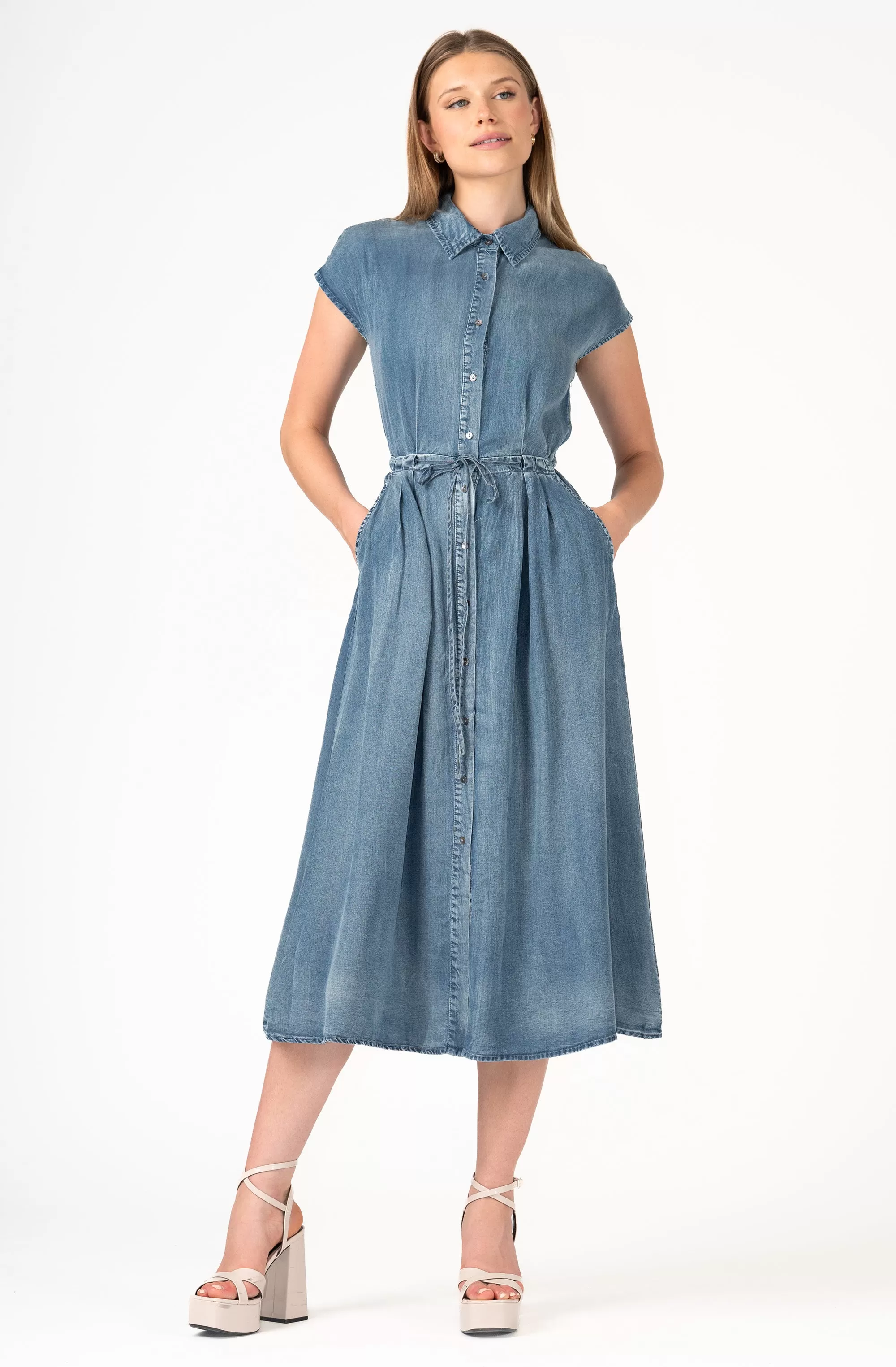 Sleeveless Denim Dress with Drawstring belt