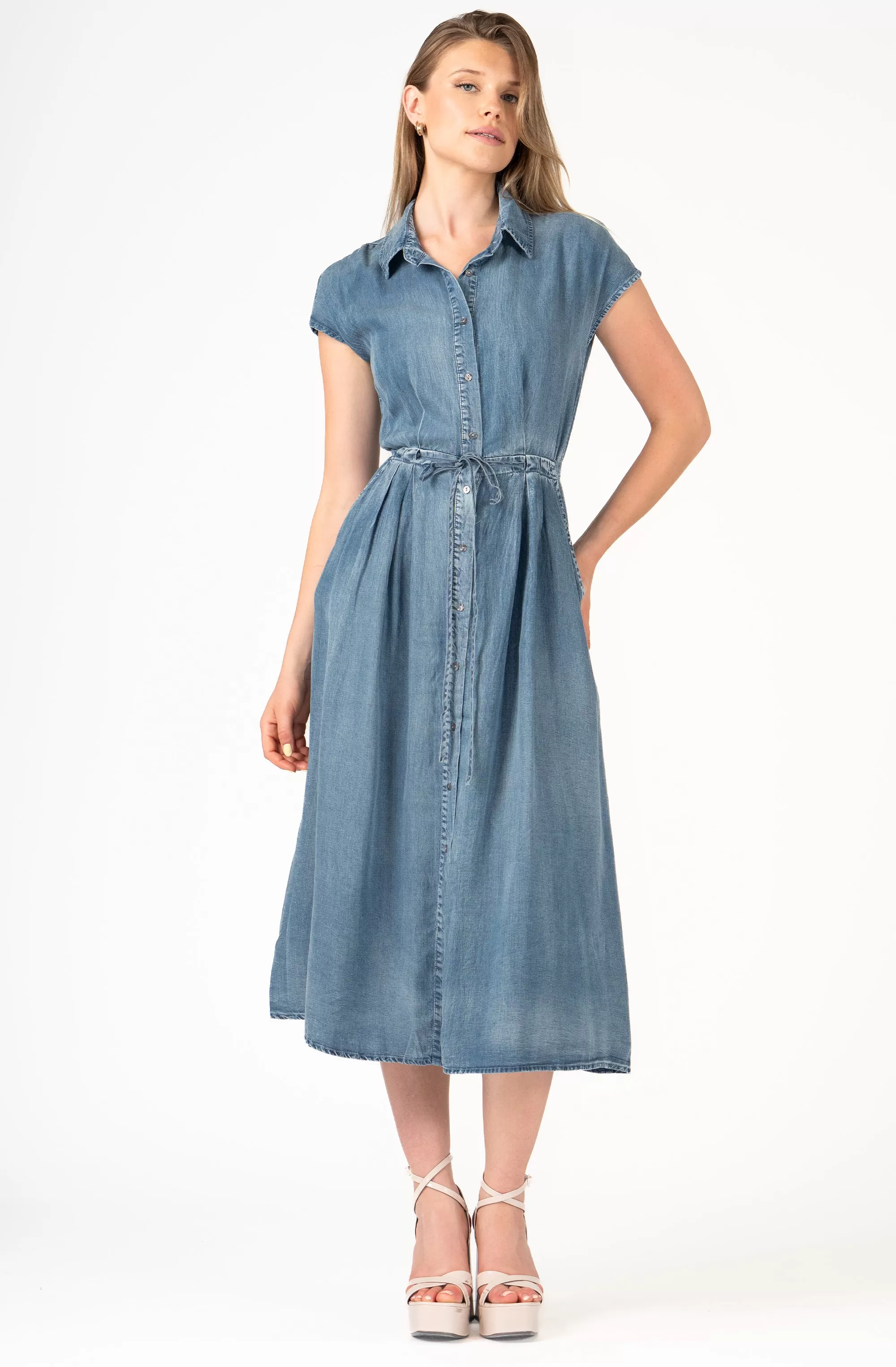 Sleeveless Denim Dress with Drawstring belt