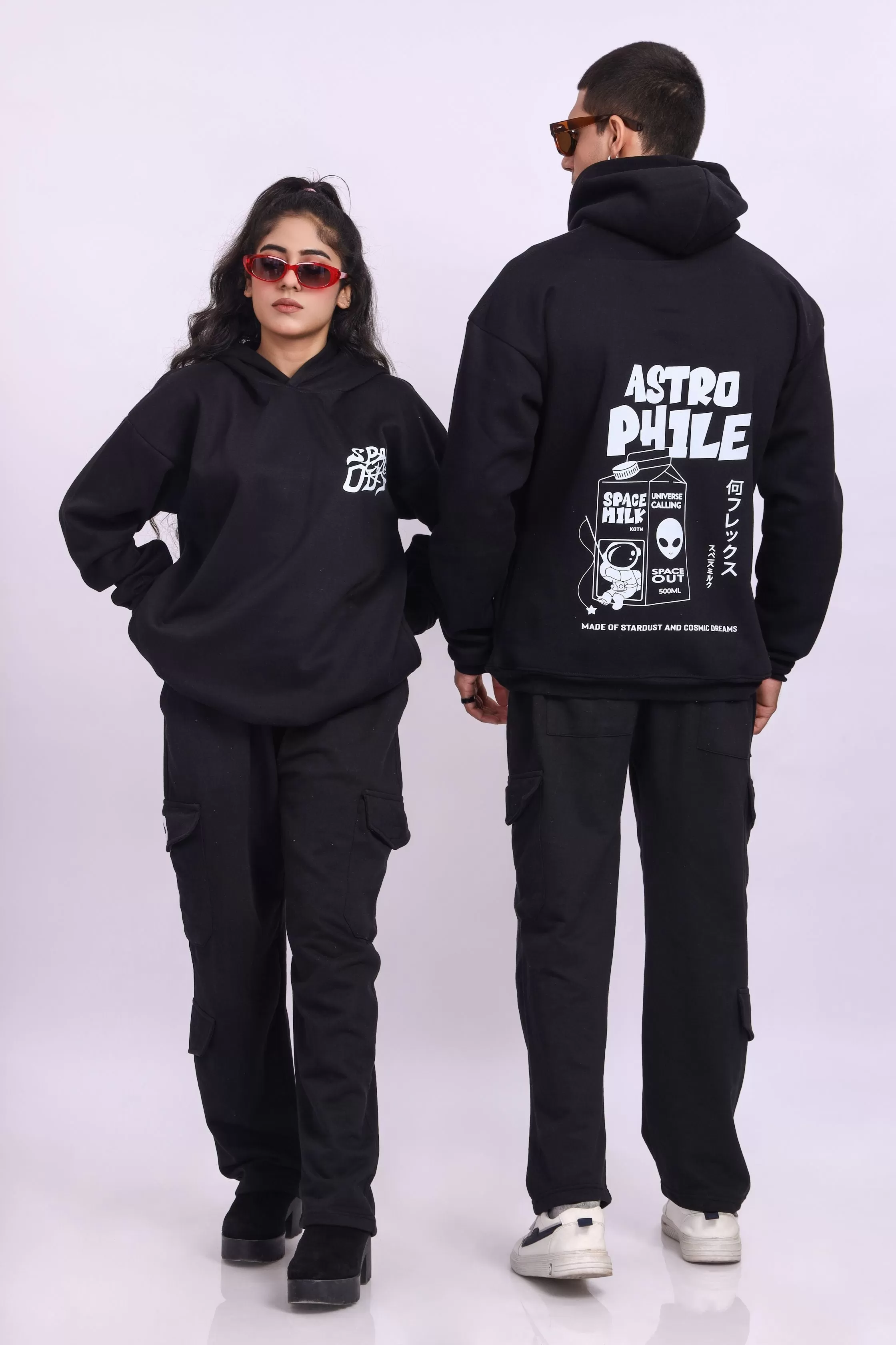 Space Out Black Oversized Hoodie