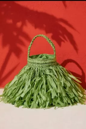 Straw Bucket Bag (Green)