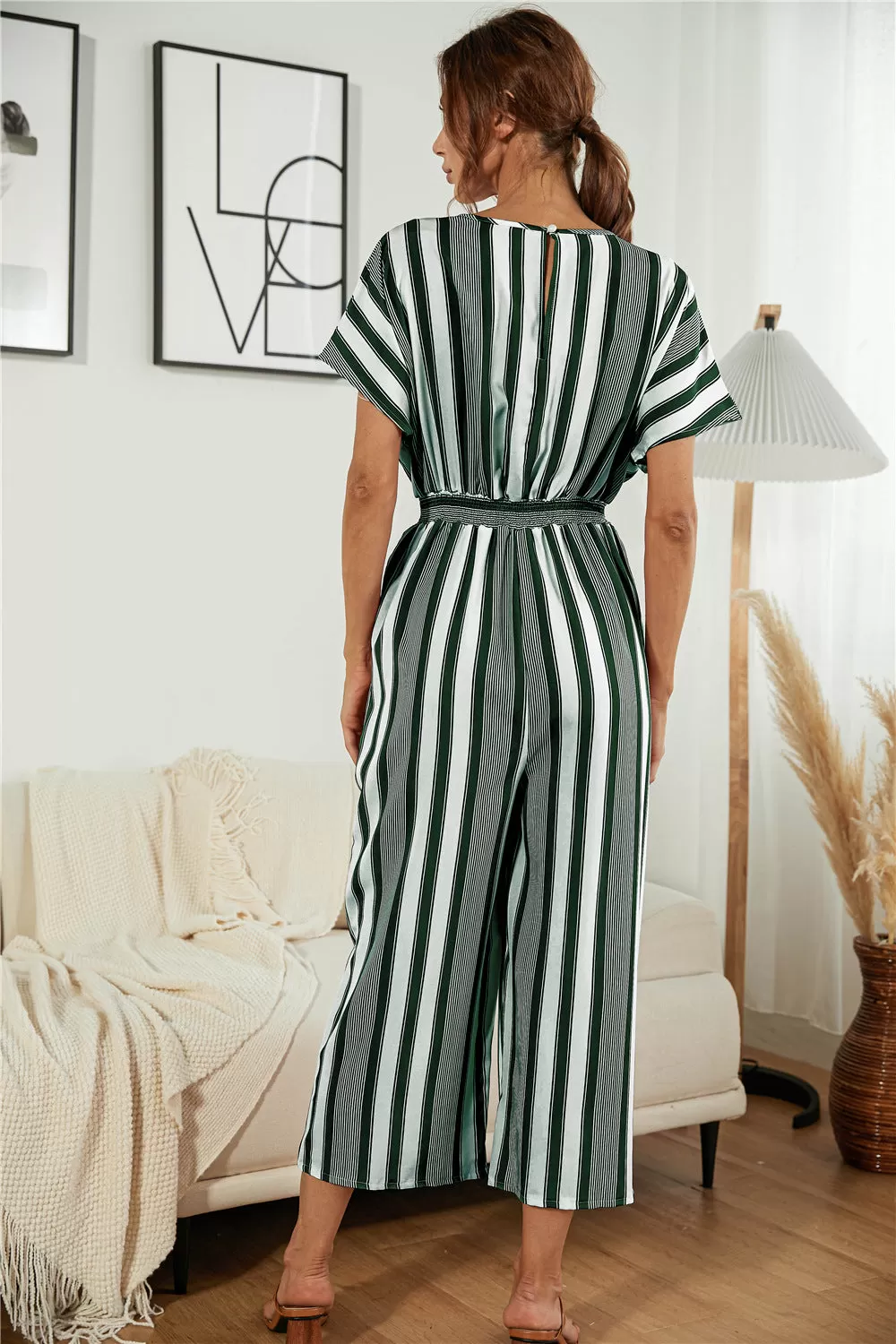 Sunset and Swim Striped V Neck Wide Leg Jumpsuit