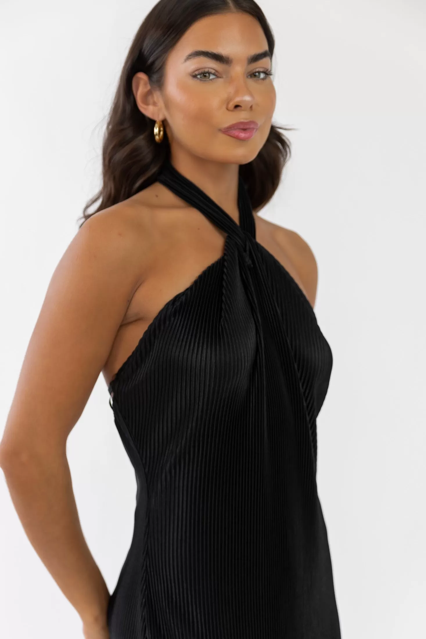 Sunset Secret Black Halter Midi Dress