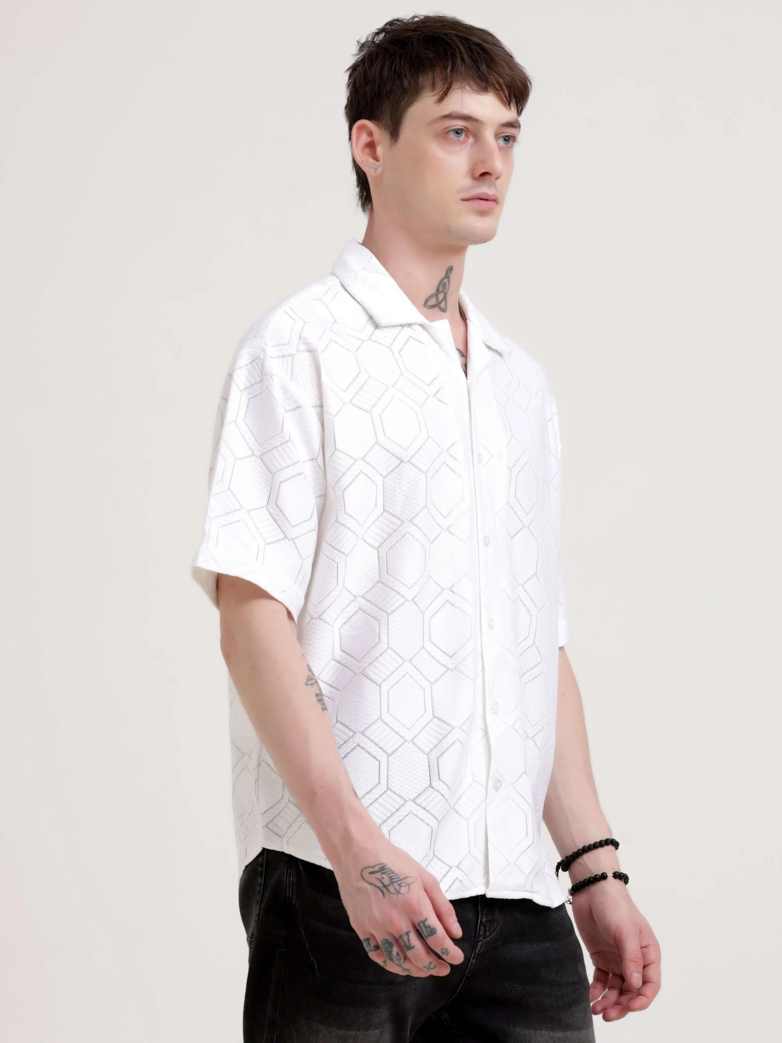 Texturiche quad off-white crochet oversized shirt