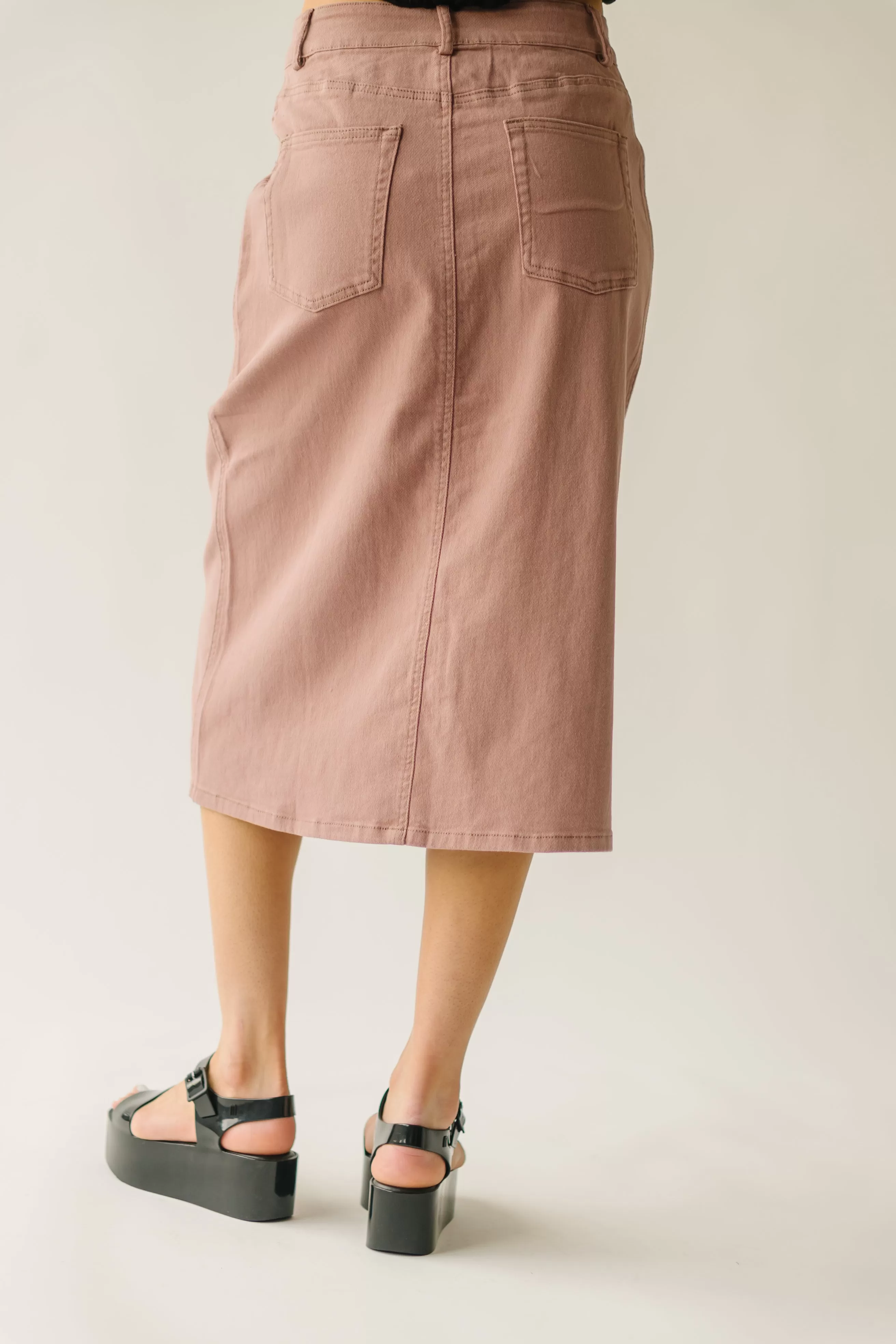 The Romford Denim Pencil Skirt in Mauve