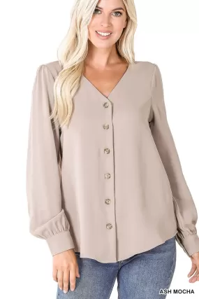 Tinley Button Down Top- Taupe