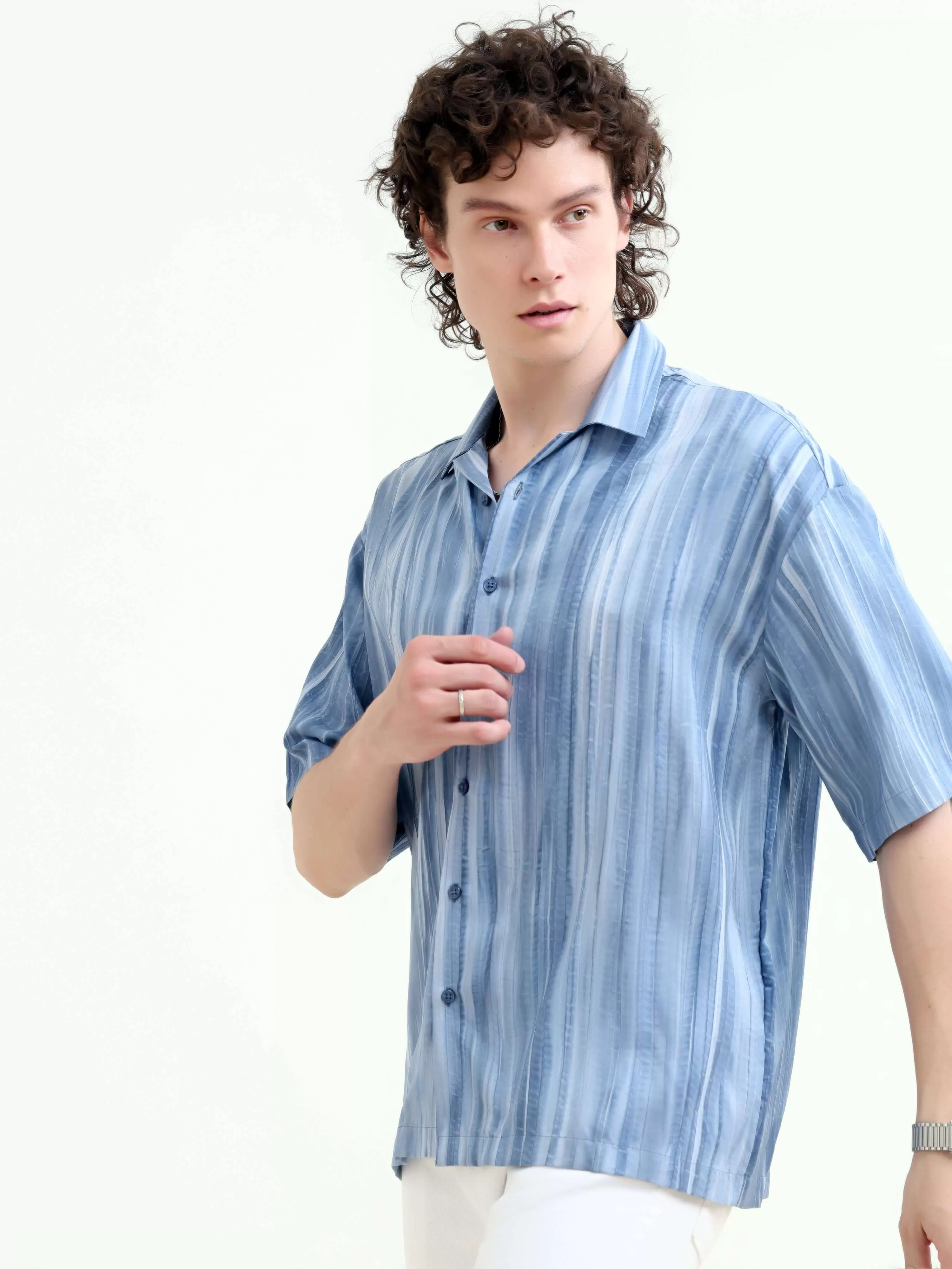 Tonal pastel blue lightweight oversized shirt