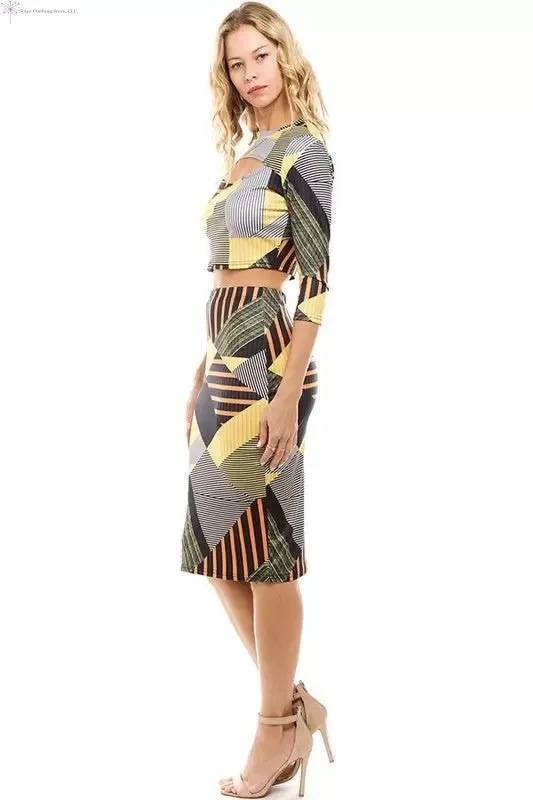 Two Piece Midi skirt Set Color Block