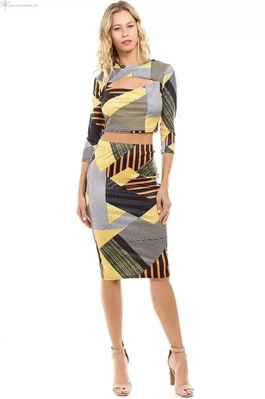 Two Piece Midi skirt Set Color Block