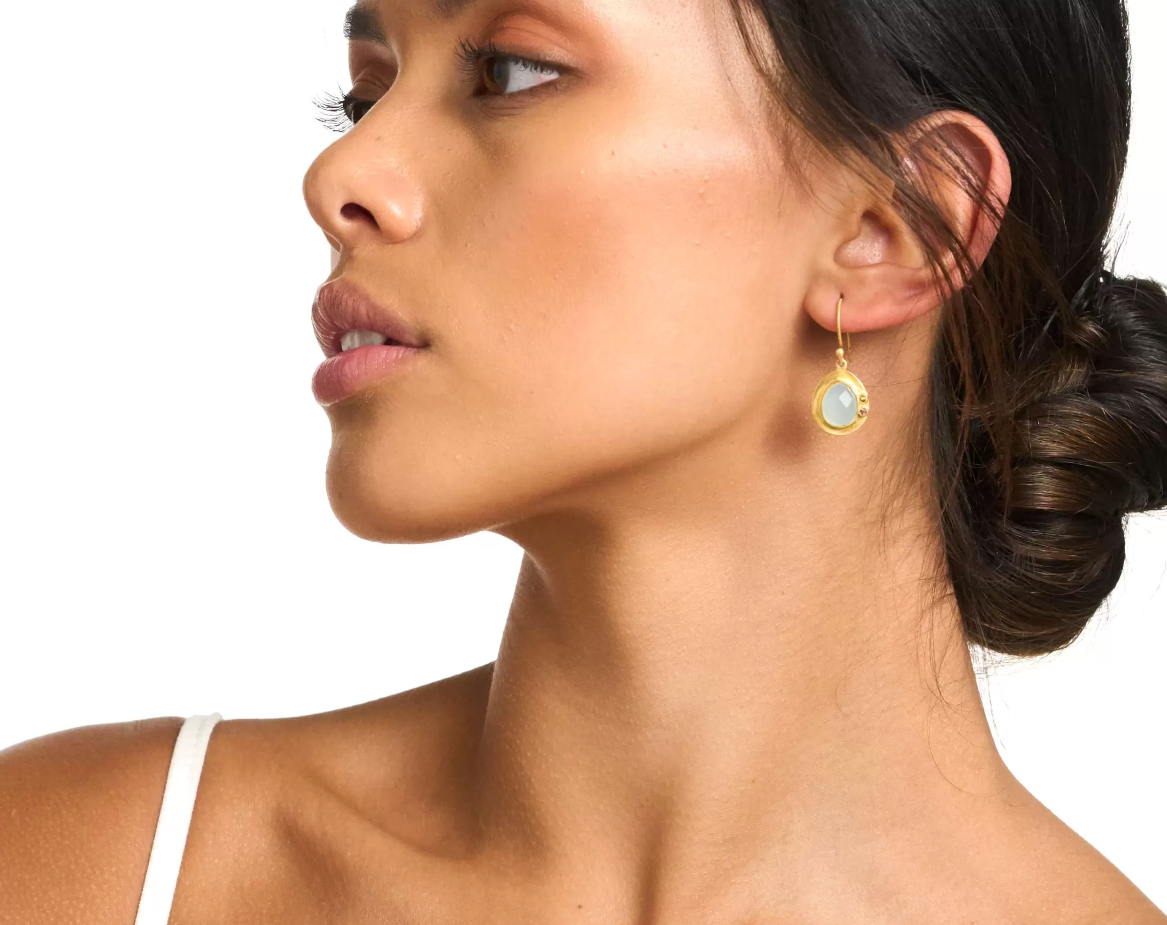 Vama | Cecelia Earrings | Metal-Sterling Silver | Stone-Aqua Chalcedony | Finish-Matt