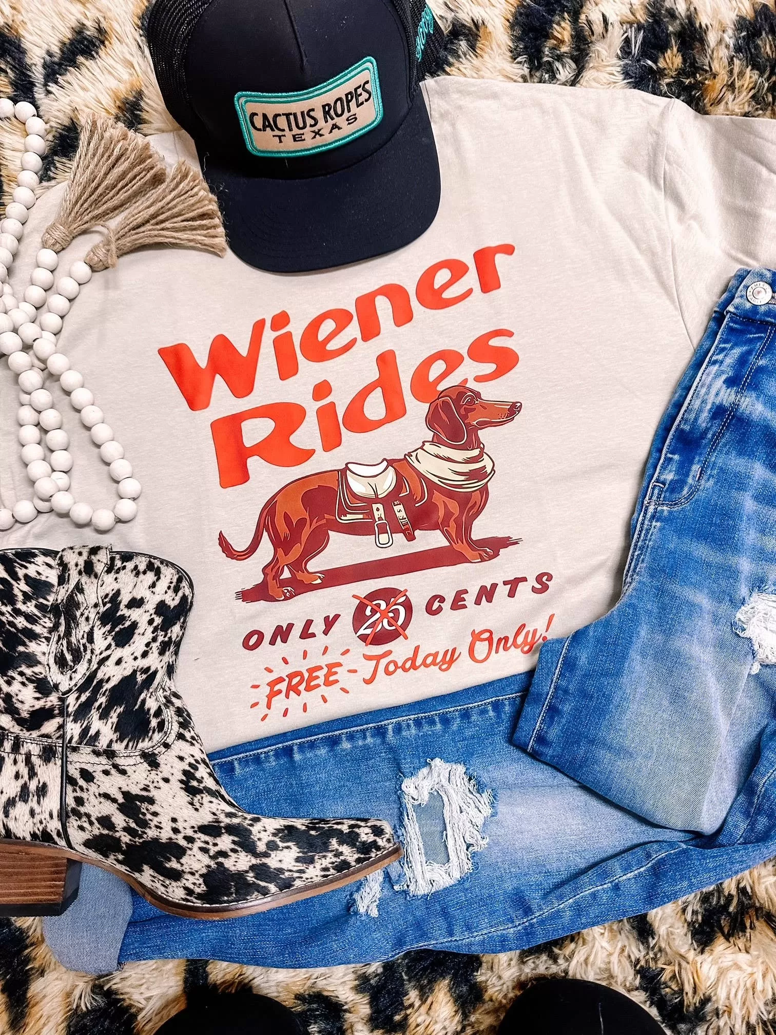 Wiener Rides Funny Western Graphic Tee