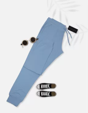 Women Basic Knitted Sky-Blue Jogger Pants