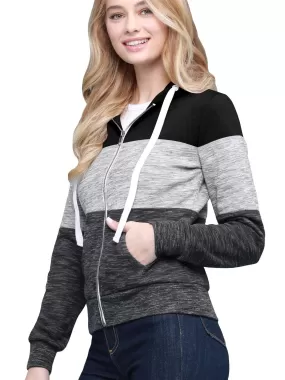 Women's Active Casual Zip-up Color Block Hoodie Sweatshirt